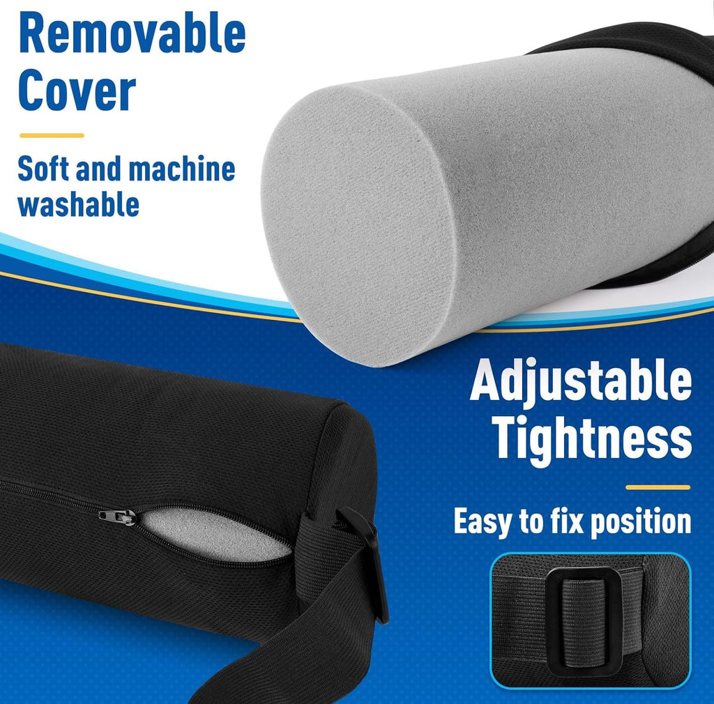 CushZone Lumbar Roll Support Pillow, Memory Foam Back Cushion, Black