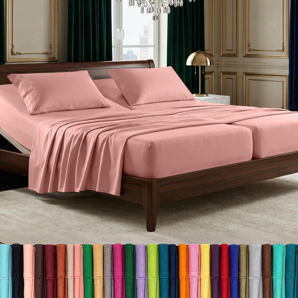 Elegant Comfort Luxurious 1500 Premium Hotel Quality Microfiber Three Line Embroidered Softest 4-Piece Bed Sheet Set, Wrinkle and Fade Resistant, Queen, Light Pink