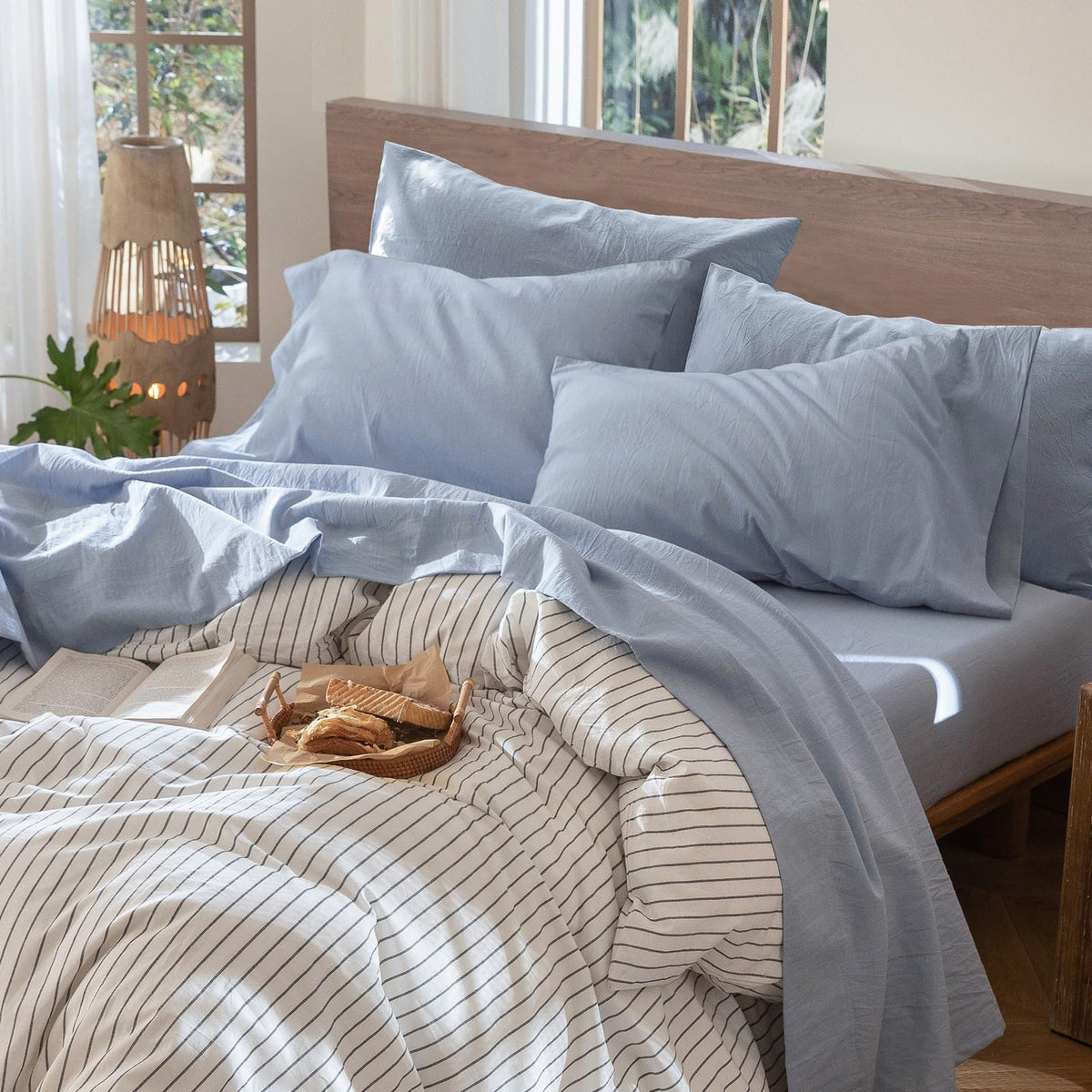 MooMee Sheet Set 100% Washed Cotton Lived-in Extra Deep Pocket King