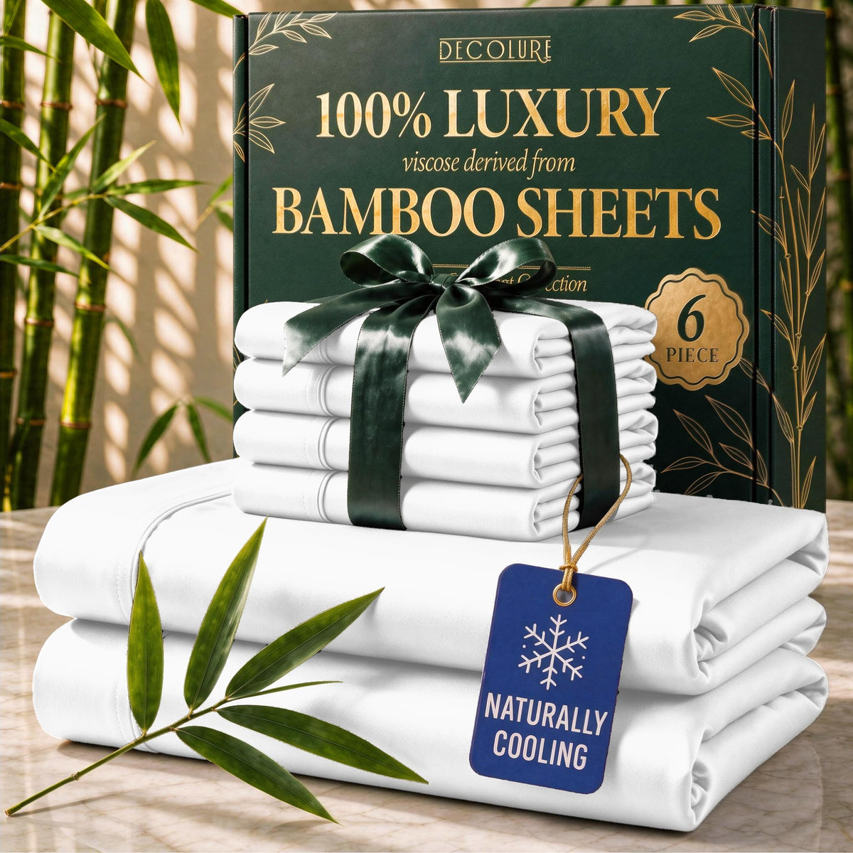 DECOLURE 100% Viscose Derived from Bamboo Sheets Queen Size | 6 Pc Bed Set