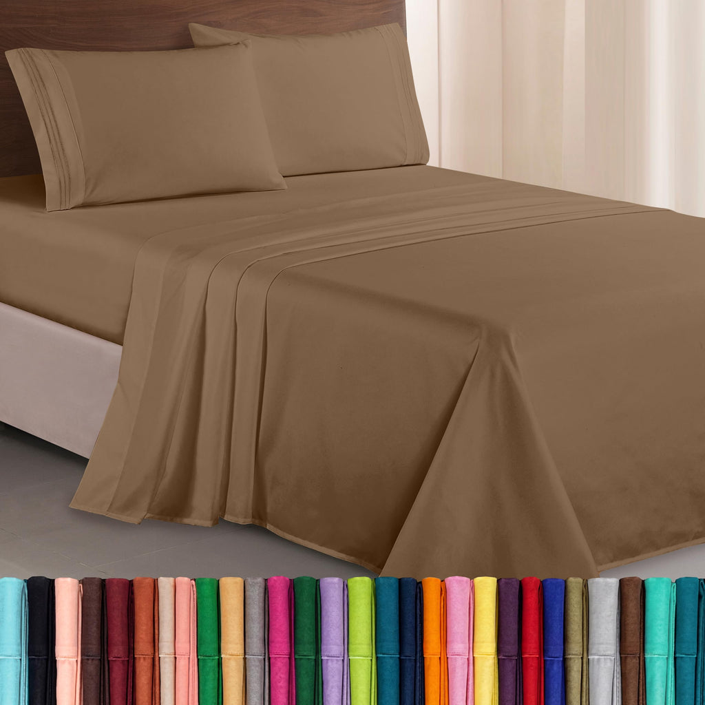 Elegant Comfort Luxurious 1500 Premium Hotel Quality Microfiber Three Line Embroidered Softest 4-Piece Bed Sheet Set, Wrinkle and Fade Resistant, Queen, Light Pink