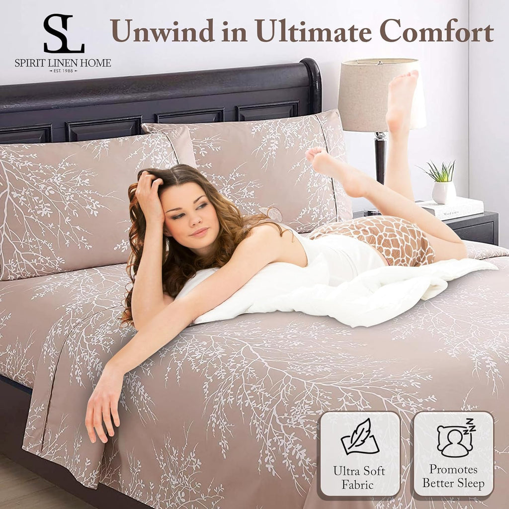 Home 4-Piece Elegant Soft Bed Sheet Set - King, Hunter/White