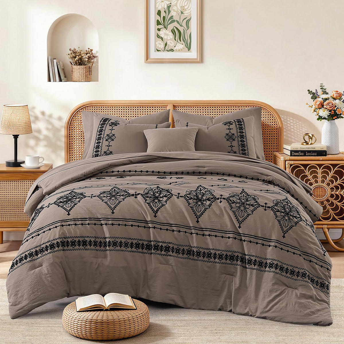 MaiRêve Embroidery Oversized King Comforter Set 7 Pieces Bed in a Bag