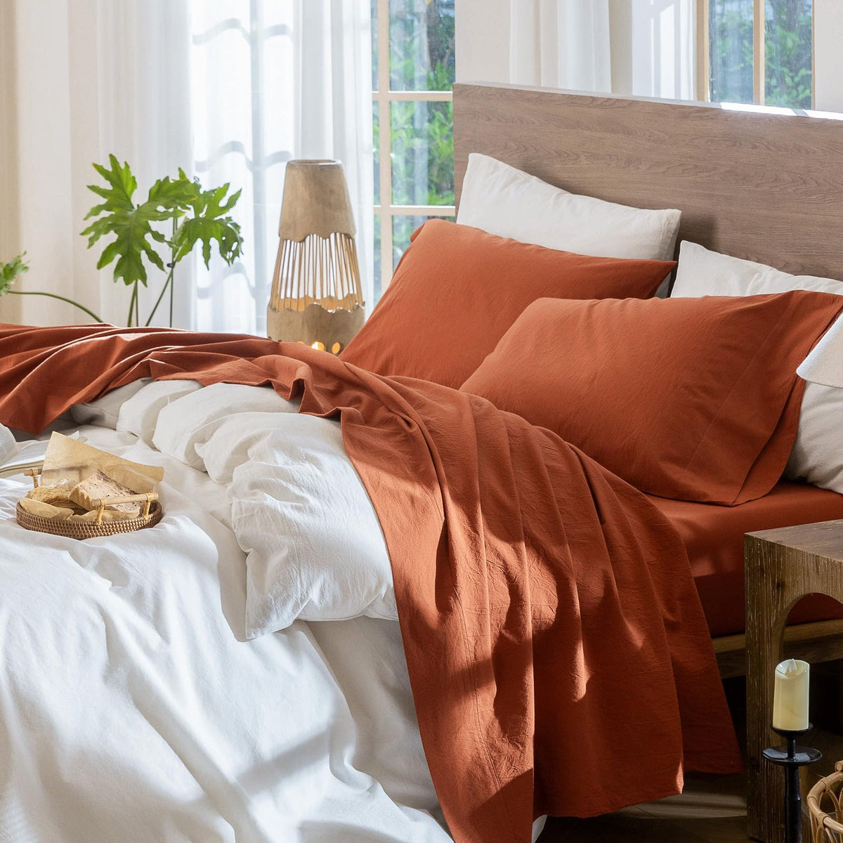 MooMee Sheet Set 100% Washed Cotton Lived-in Extra Deep Pocket King