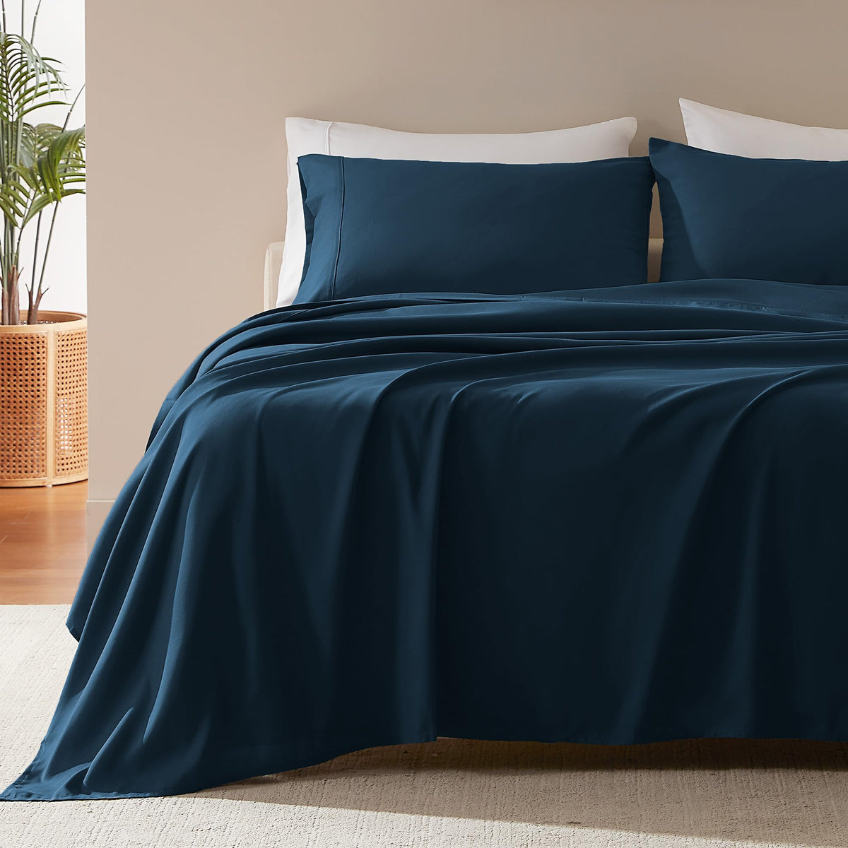 SLEEP ZONE Striped Cooling Queen Sheets Set - Fitted Flat Sheet & Pillowcase Sets 4 Piece - Super Soft Stripe Bed Sheet, Easy Care, Deep Pocket (Teal, Queen)