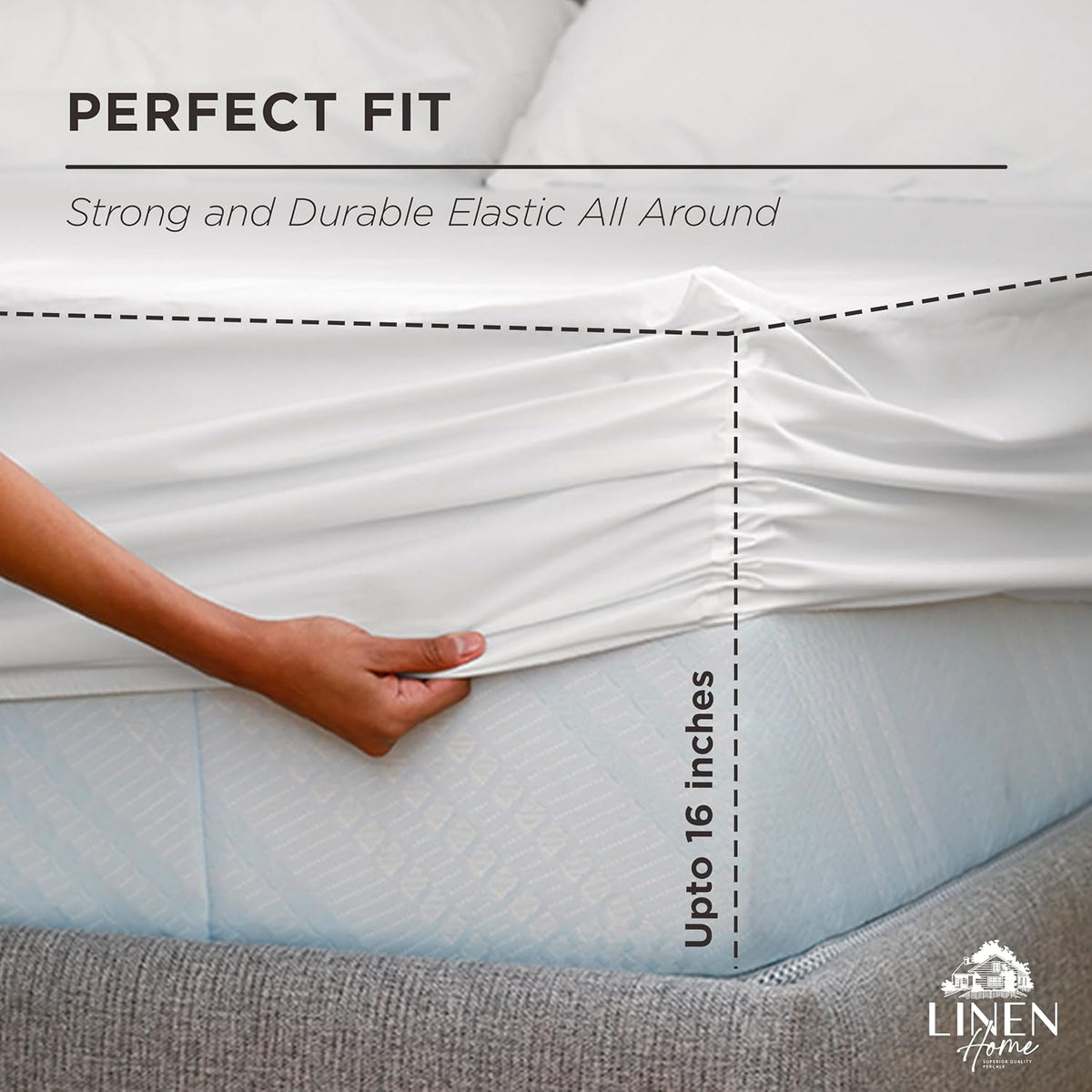 Linen Home Queen Size Fitted Sheet only 100% Cotton Percale, White