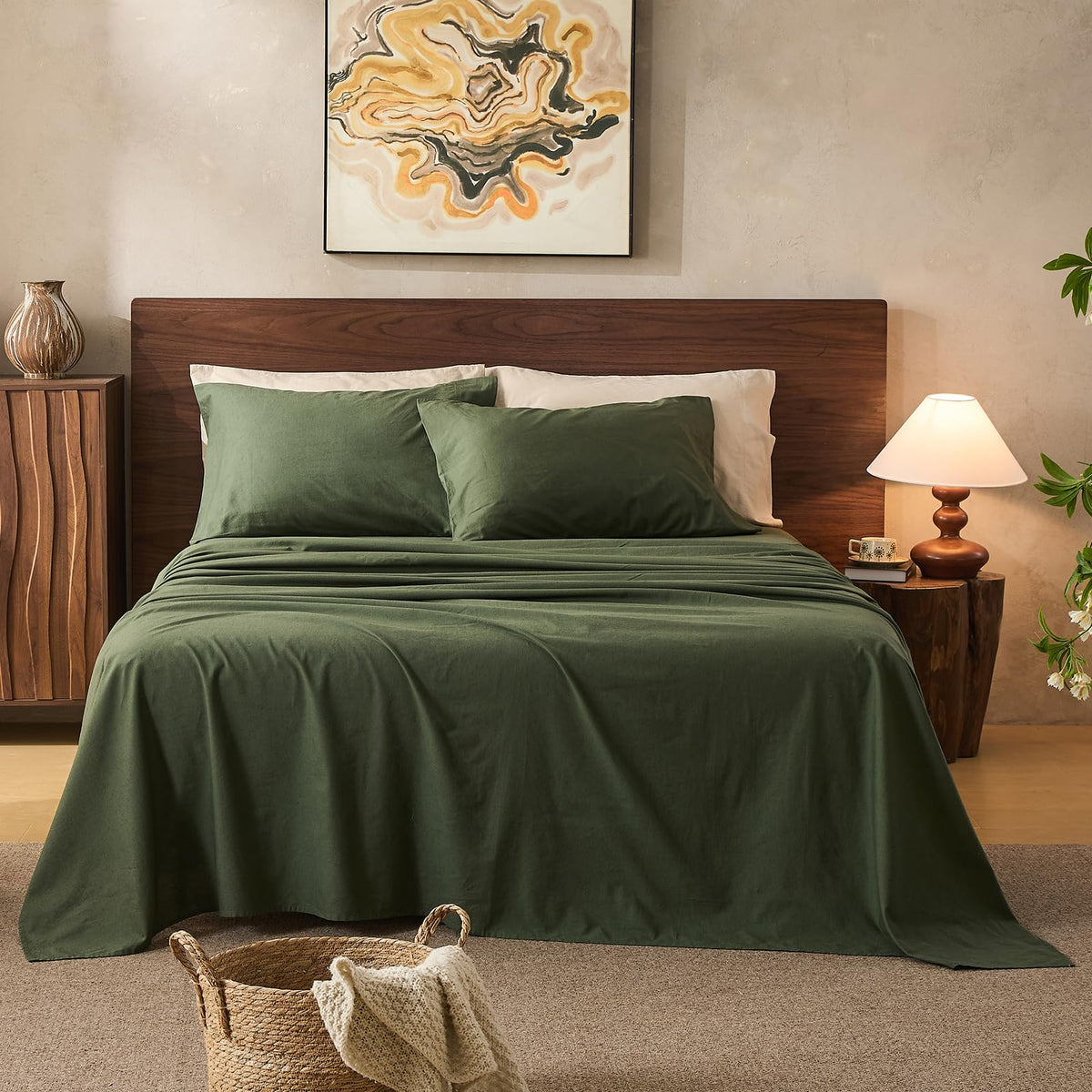 100% Linen Sheets Queen Size,Breathable & Durable 4-Piece Bed Flax Sheet Set,Soft All-Season Bedding for Hot Sleepers 16" Deep Pocket Oeko-TEX Certified,（Queen, Linen）