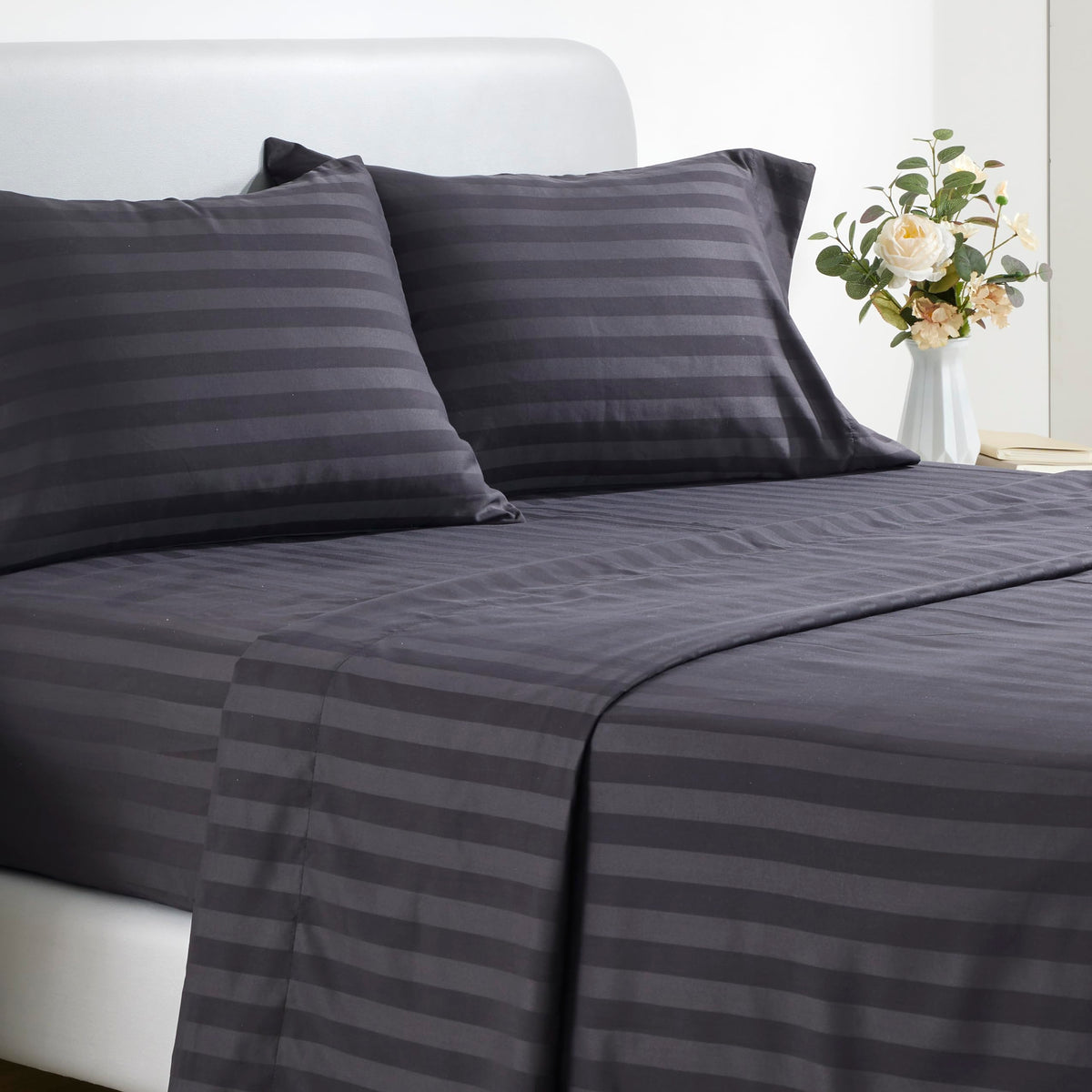 SLEEP ZONE Striped Cooling Queen Sheets Set - Fitted Flat Sheet & Pillowcase Sets 4 Piece - Super Soft Stripe Bed Sheet, Easy Care, Deep Pocket (Teal, Queen)