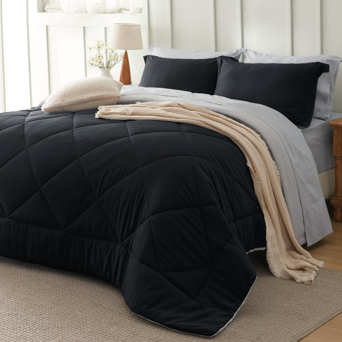 Bedsure Queen Bed in a Bag Reversible Bed Set 7 Pieces Grey/Light Grey