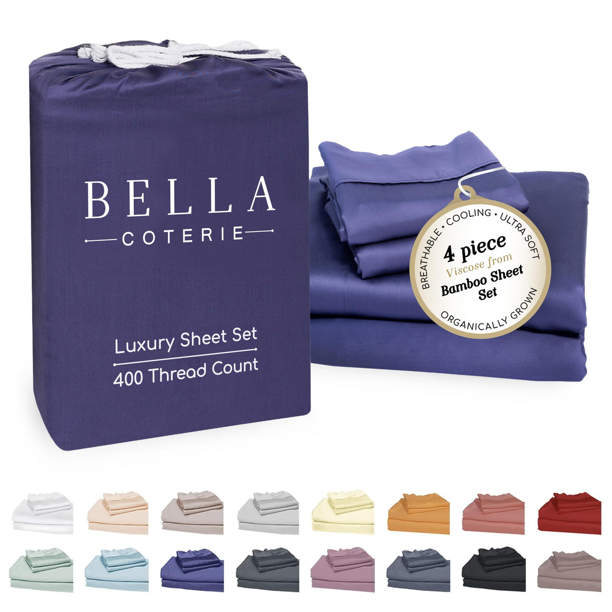 Bella Coterie Luxury Bamboo Viscose Queen Size Sheet Set