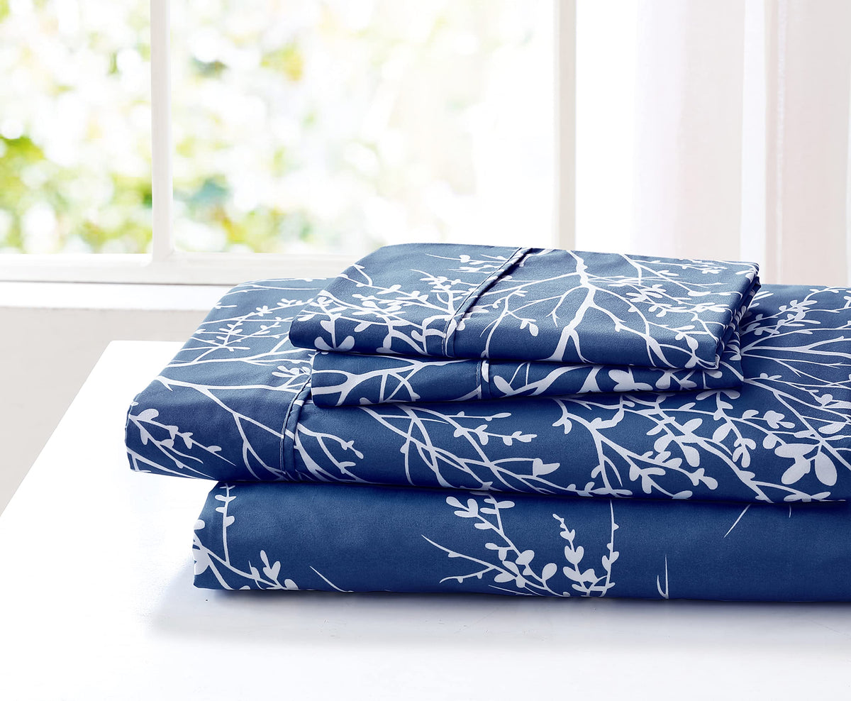 Home 4-Piece Elegant Soft Bed Sheet Set - King, Hunter/White