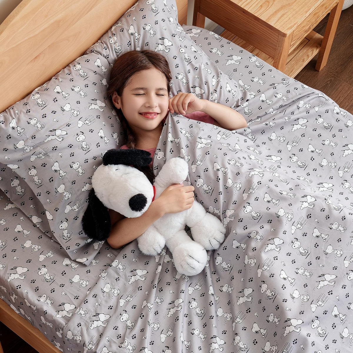 Berkshire Peanuts® Sheet Set Queen Size - 4 Pieces,Cute Character Snoopy Printed Soft Microfiber Bed Sheets,Peanuts Poses and Paws Grey