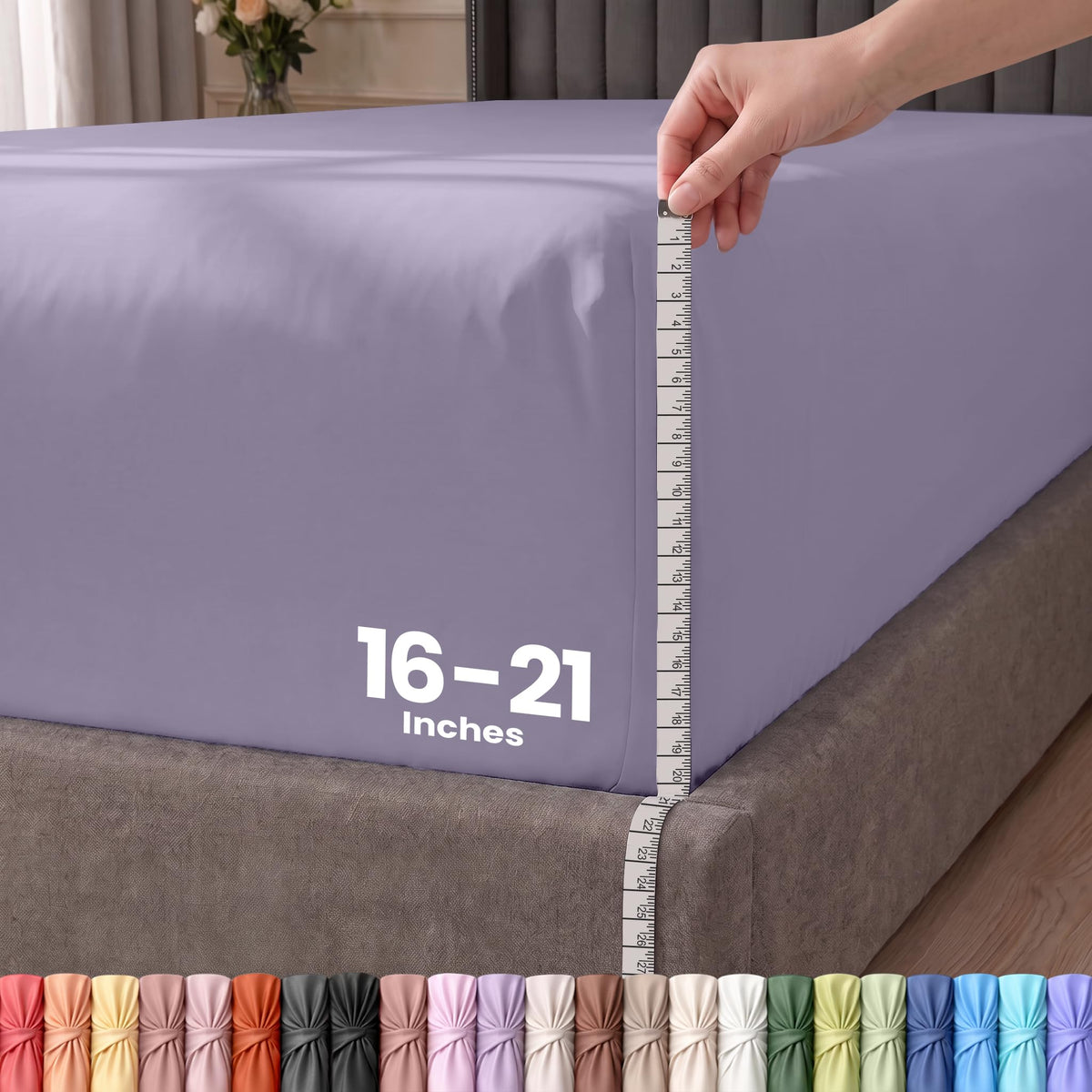 Extra Deep Pocket Queen Fitted Sheet, Fits 16-21 Inch Mattress, Grey