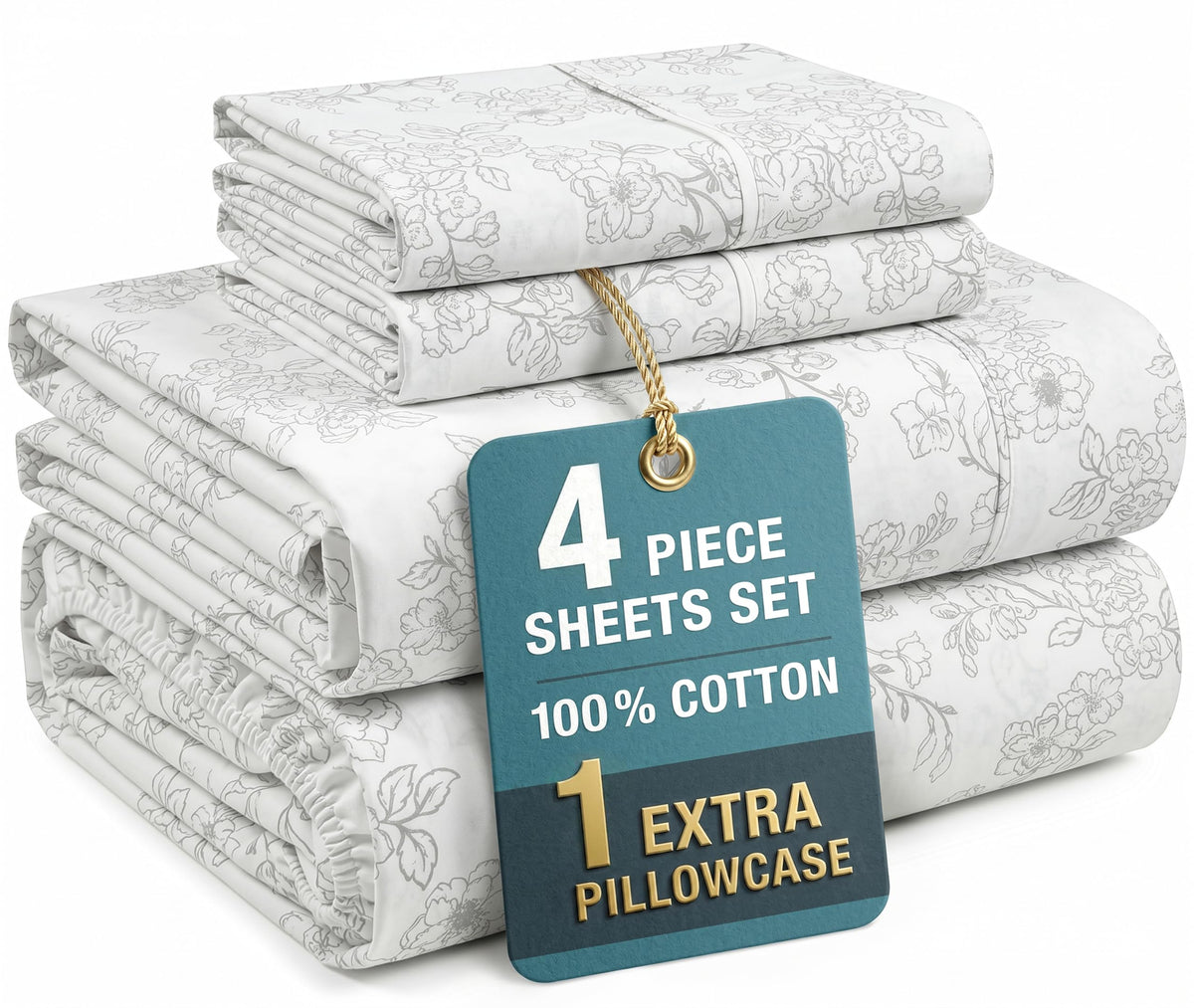 Casa Platino King Size Sheets Set –100% Cotton King Sheets with 4 Pillowcases, Lightweight Feel & Secure Fit, Crisp & Breathable Percale Weave with 15" Deep Pocket, Soft and Cozy – Pure White