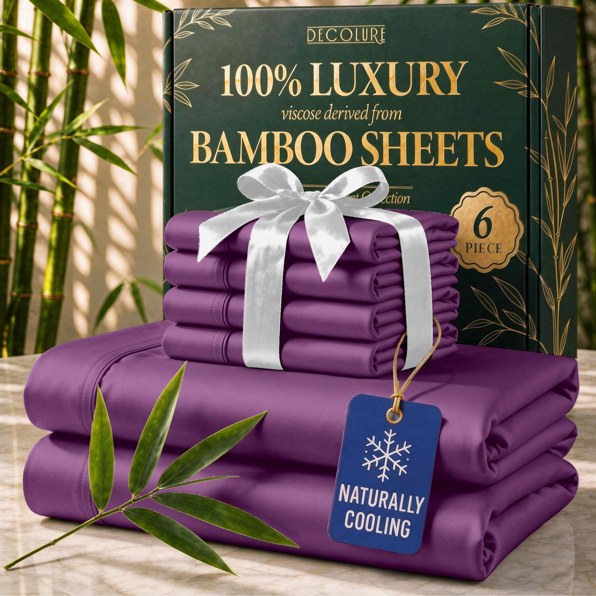 DECOLURE 100% Viscose Derived from Bamboo Sheets Queen Size | 6 Pc Bed Set