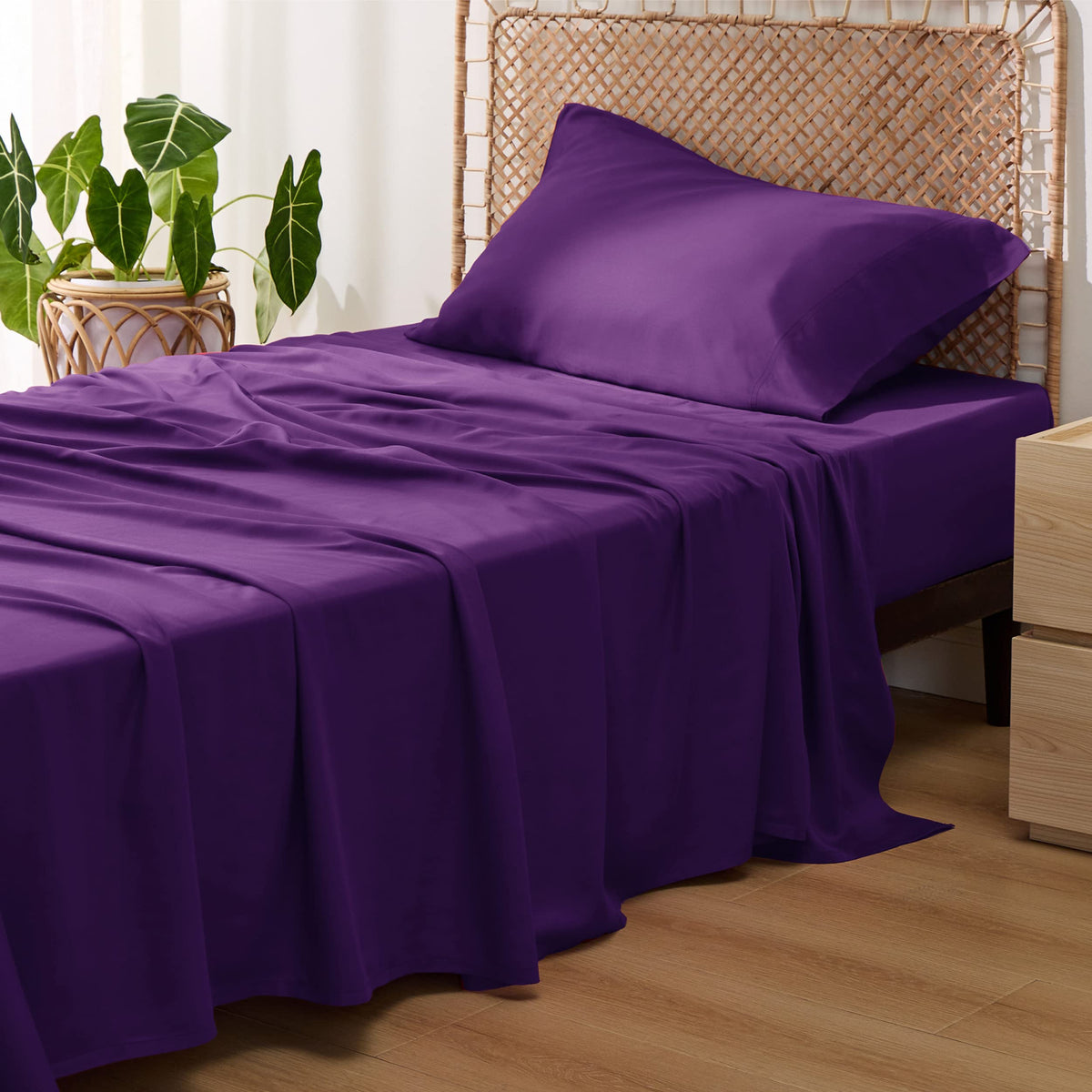 Bedsure PureWoven 100% Rayon Derived from Bamboo, Queen Sheets, 4 Pieces