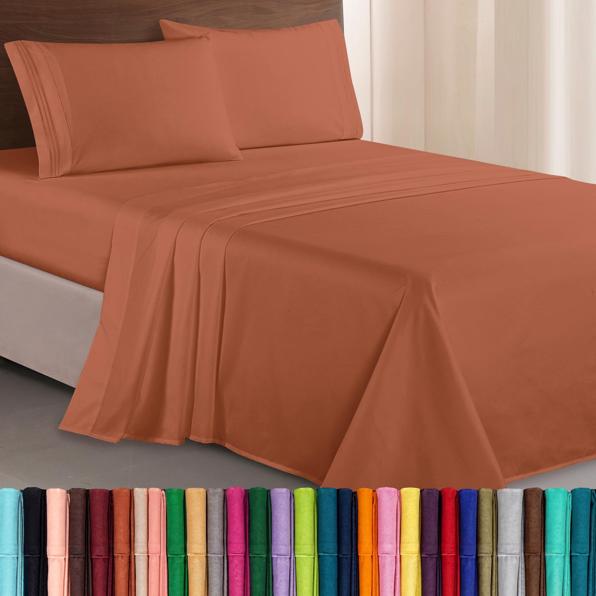 Elegant Comfort Luxurious 1500 Premium Hotel Quality Microfiber Three Line Embroidered Softest 4-Piece Bed Sheet Set, Wrinkle and Fade Resistant, Queen, Light Pink