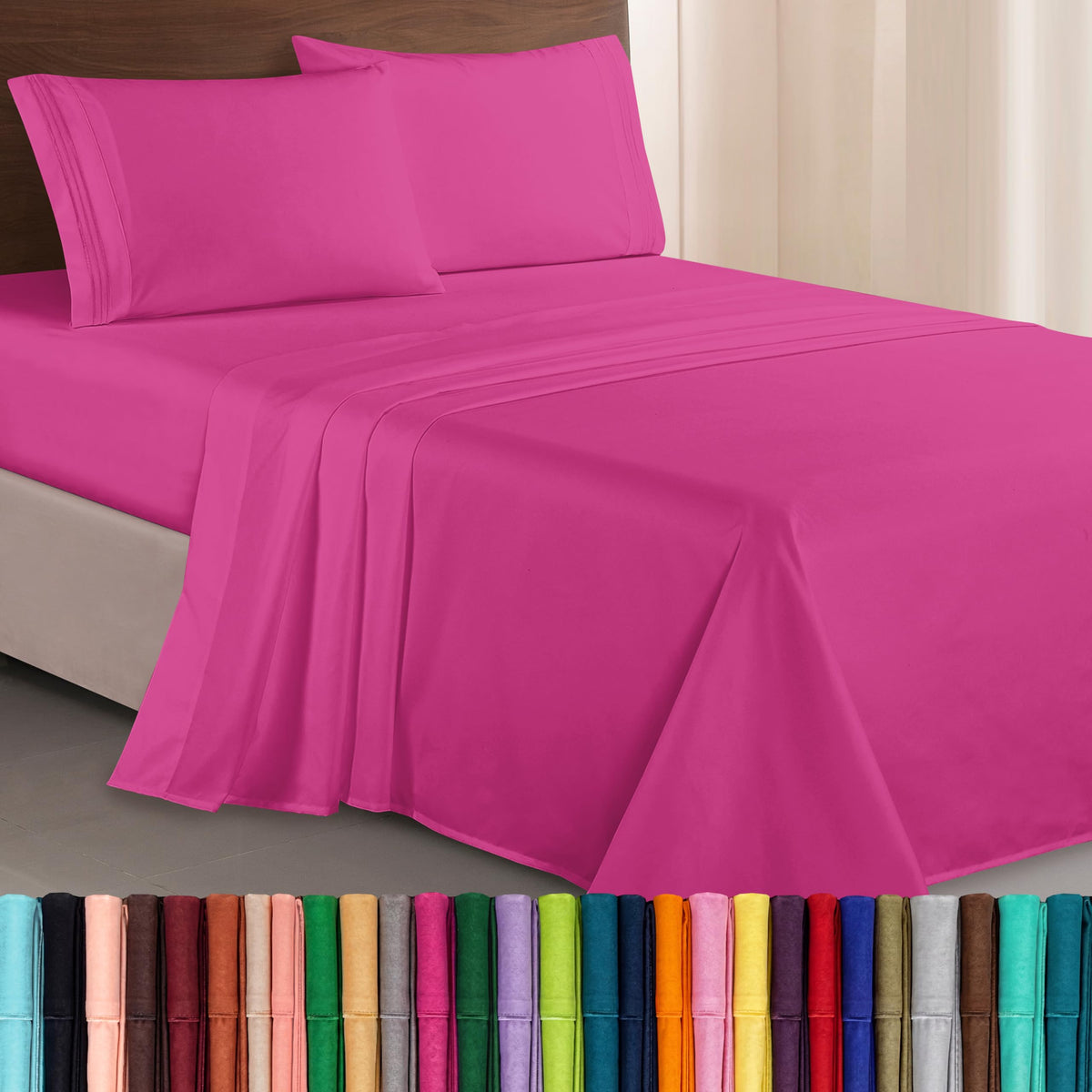 Elegant Comfort Luxurious 1500 Premium Hotel Quality Microfiber Three Line Embroidered Softest 4-Piece Bed Sheet Set, Wrinkle and Fade Resistant, Queen, Light Pink