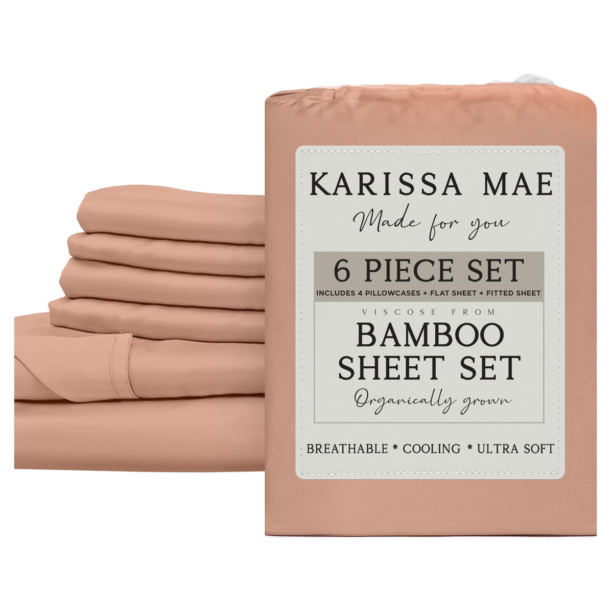 KARISSA MAE 7 Piece Luxury Bamboo Viscose Split King Sheets, FSC Certified