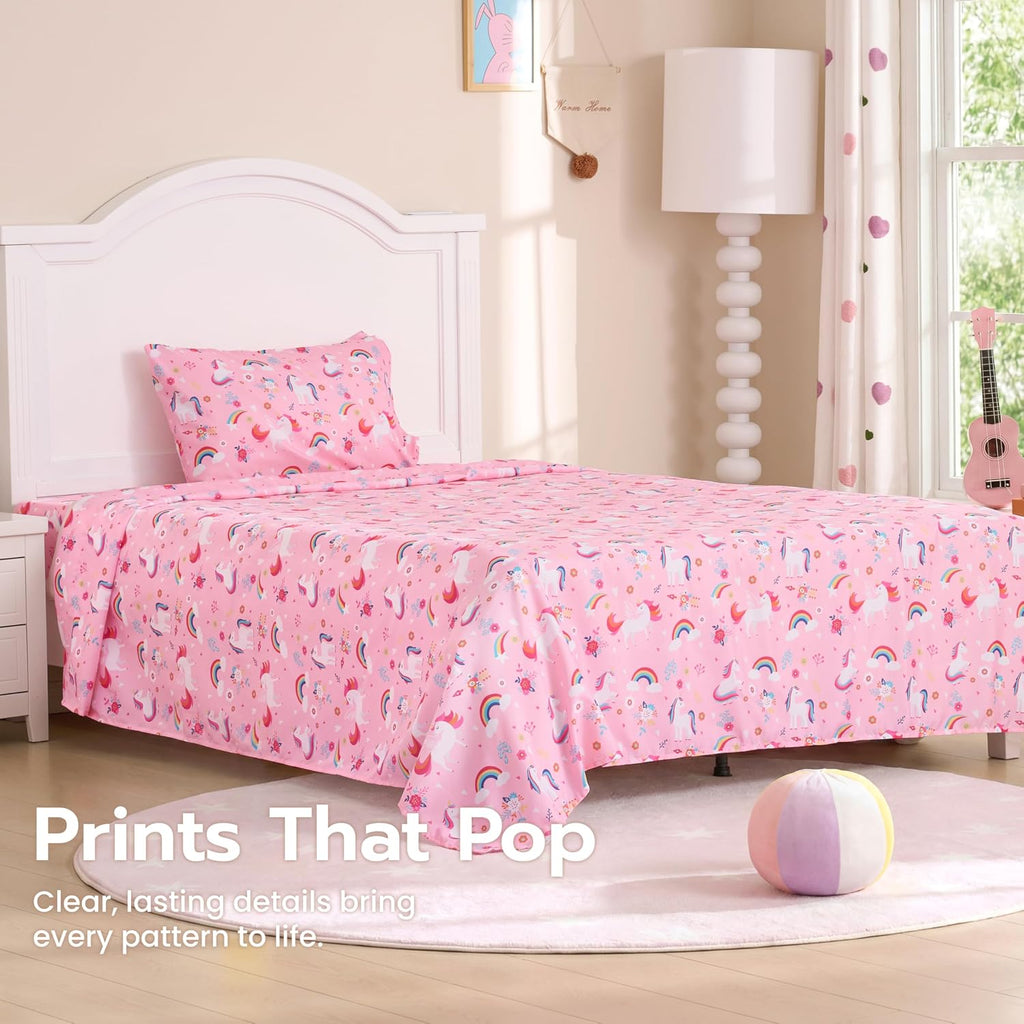 Joiedomi Kids Twin Sheet Set Unicorn - 3 Piece Soft Microfiber Bed Sheets - Deep Pocket Wrinkle Free, Cozy Toddler Bedding Set, Fade Resistant Breathable for Boys Girls Teens