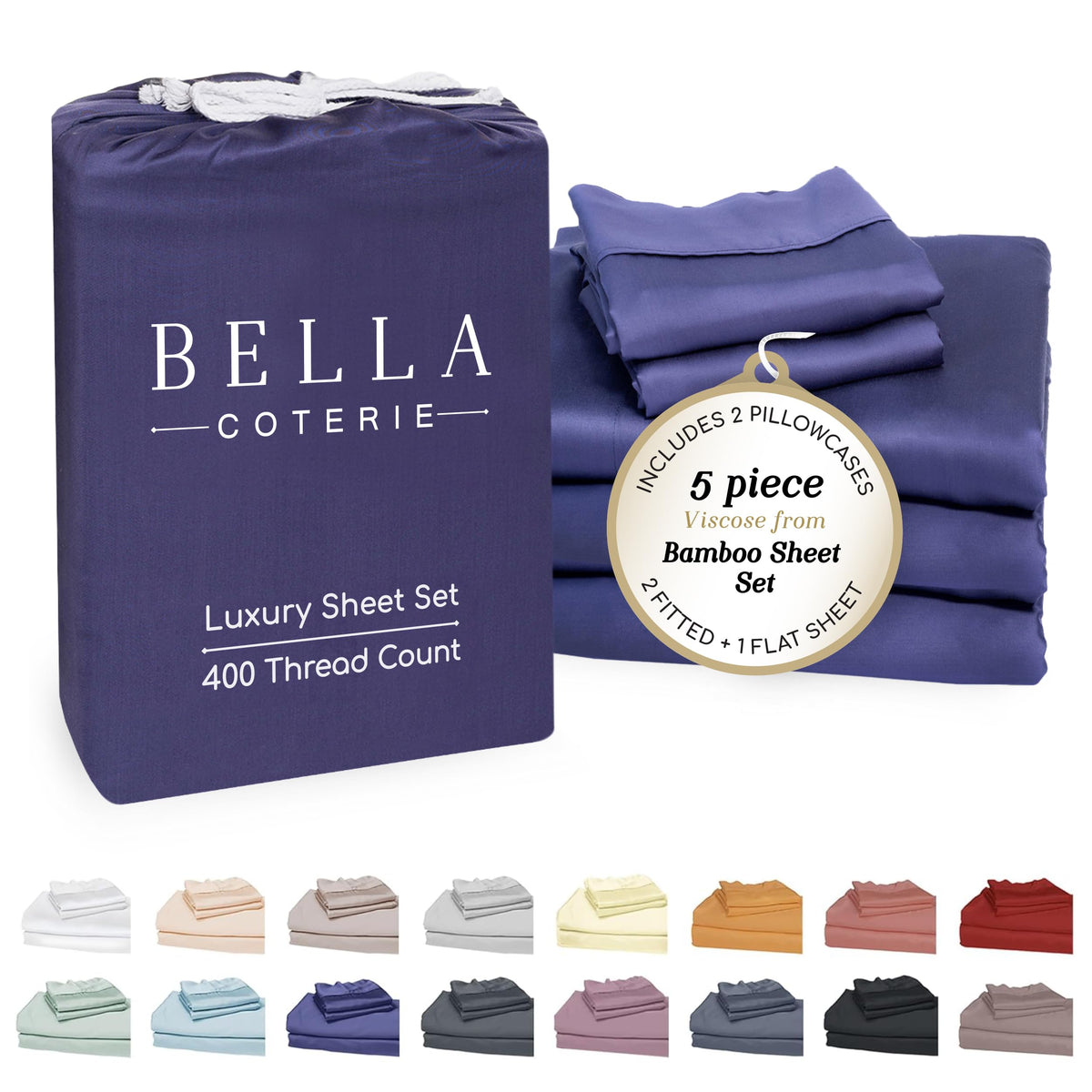 Bella Coterie Luxury Bamboo Viscose Queen Size Sheet Set