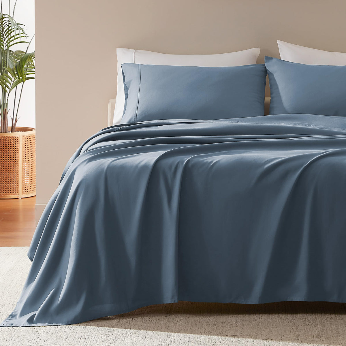 SLEEP ZONE Striped Cooling Queen Sheets Set - Fitted Flat Sheet & Pillowcase Sets 4 Piece - Super Soft Stripe Bed Sheet, Easy Care, Deep Pocket (Teal, Queen)