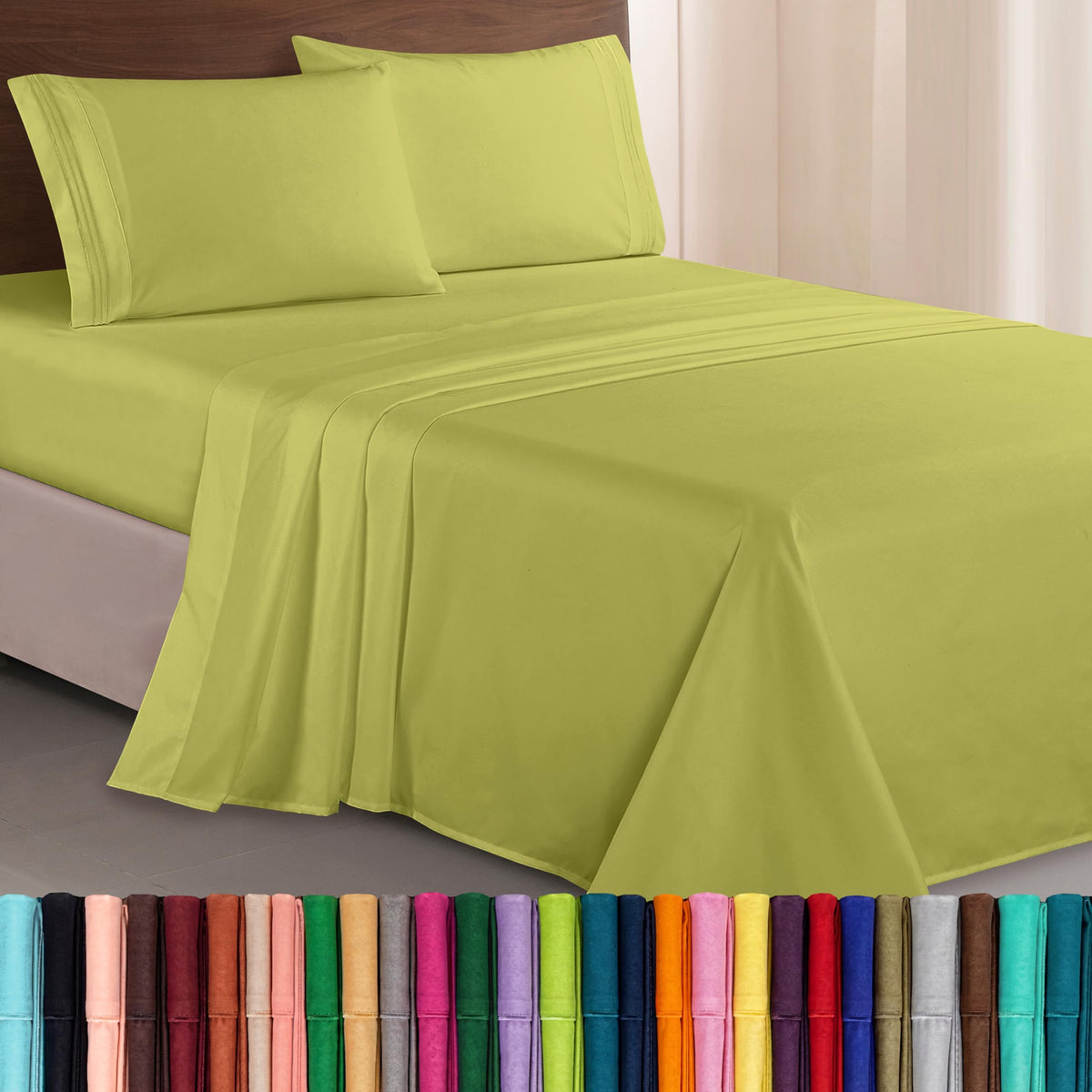 Elegant Comfort Luxurious 1500 Premium Hotel Quality Microfiber Three Line Embroidered Softest 4-Piece Bed Sheet Set, Wrinkle and Fade Resistant, Queen, Light Pink
