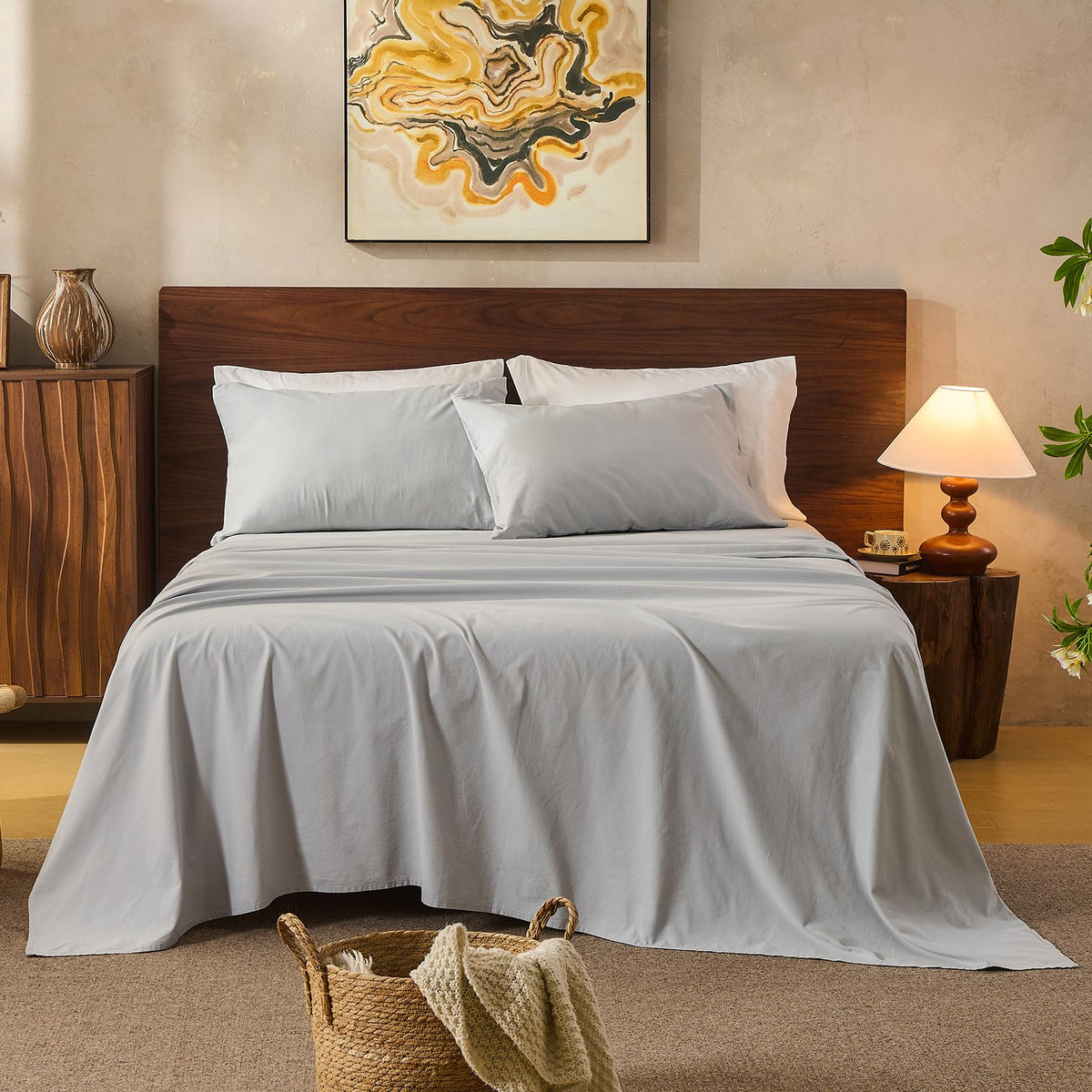 100% Linen Sheets Queen Size,Breathable & Durable 4-Piece Bed Flax Sheet Set,Soft All-Season Bedding for Hot Sleepers 16" Deep Pocket Oeko-TEX Certified,（Queen, Linen）