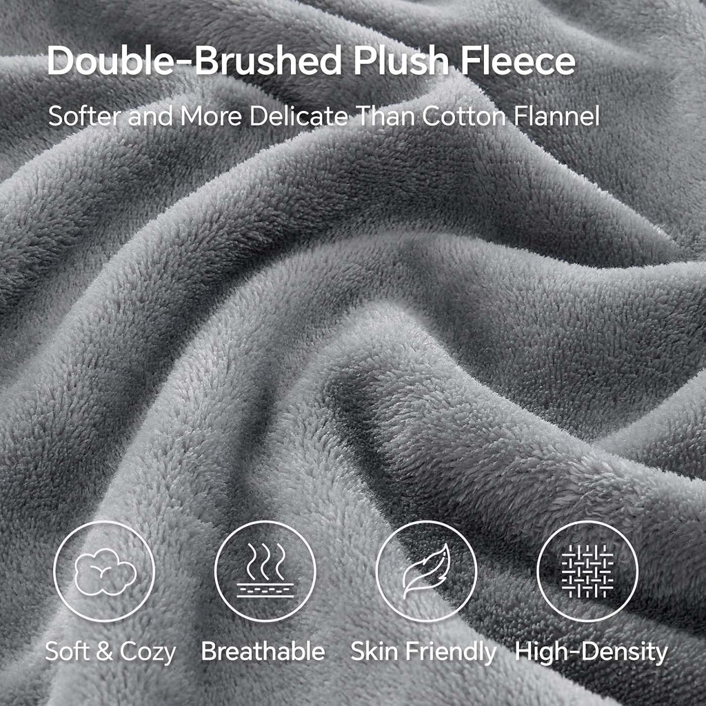 BEDELITE Fleece Queen Fitted Sheet & Pillowcases Set, Grey, 3 Pieces