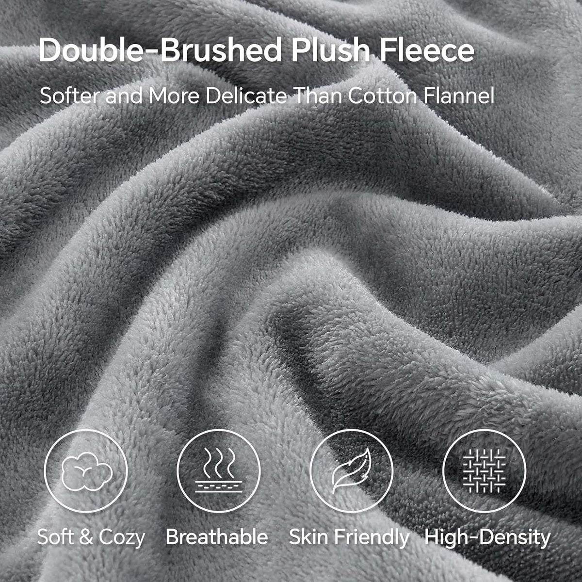 BEDELITE Fleece Queen Fitted Sheet & Pillowcases Set, Grey, 3 Pieces