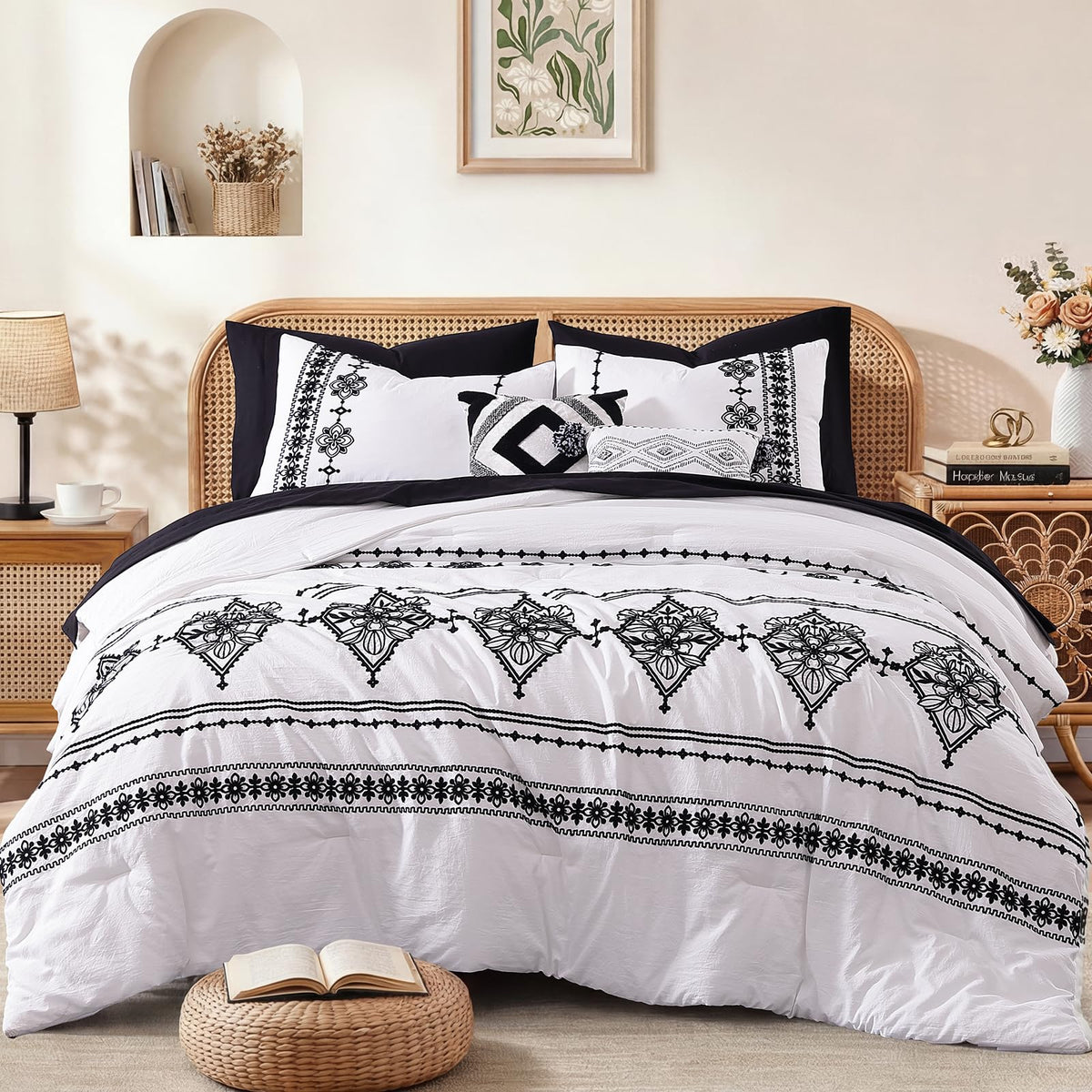 MaiRêve Embroidery Oversized King Comforter Set 7 Pieces Bed in a Bag