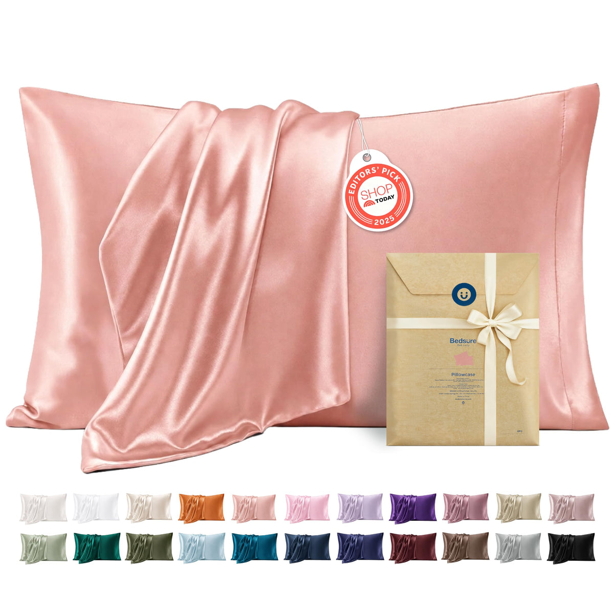 Bedsure Satin Pillowcases Queen Set of 2, Similar to Silk Pillow Cases Grey