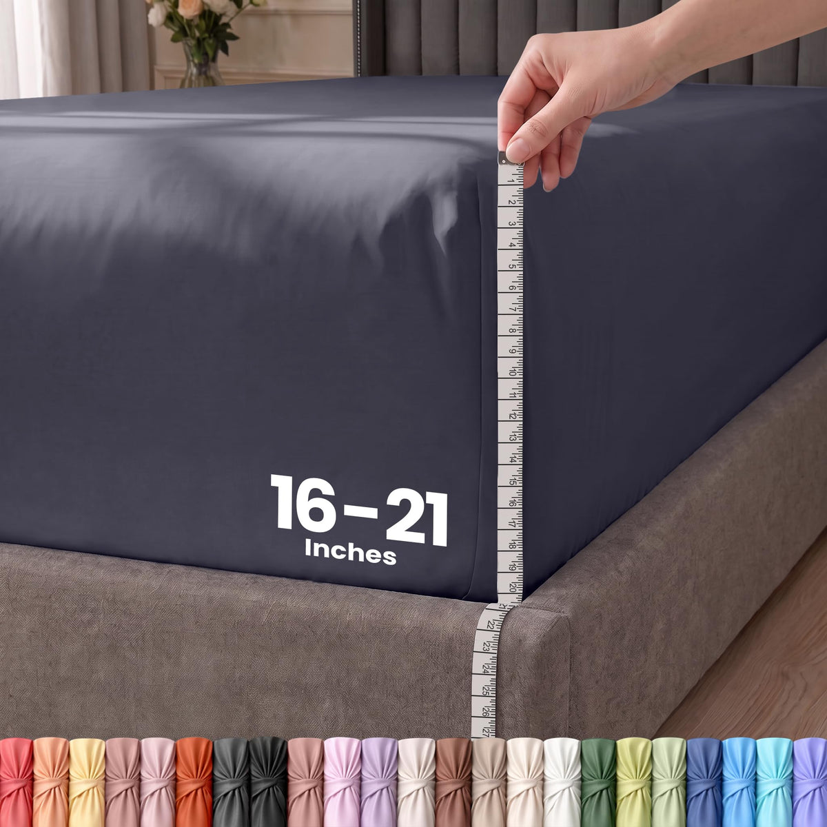 Extra Deep Pocket Queen Fitted Sheet, Fits 16-21 Inch Mattress, Grey