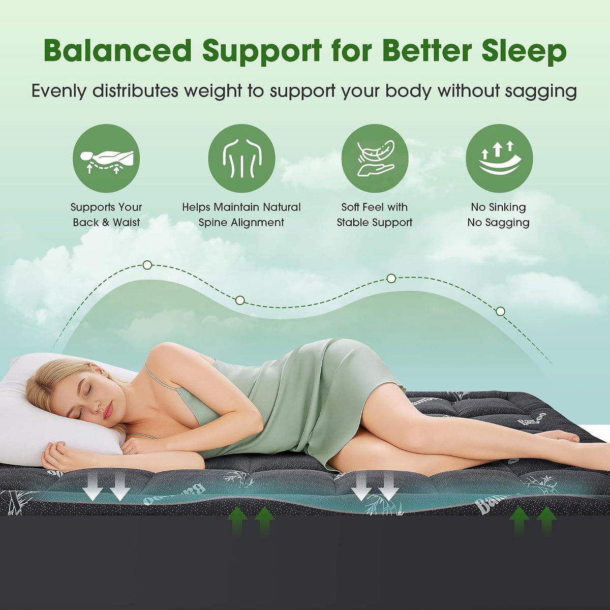 Mattress Pad Queen Size, Cooling Pillow Top Mattress Topper, Ultra Soft Viscose from Bamboo, Breathable for Hot Sleepers, Deep Pocket 8"-20", Black