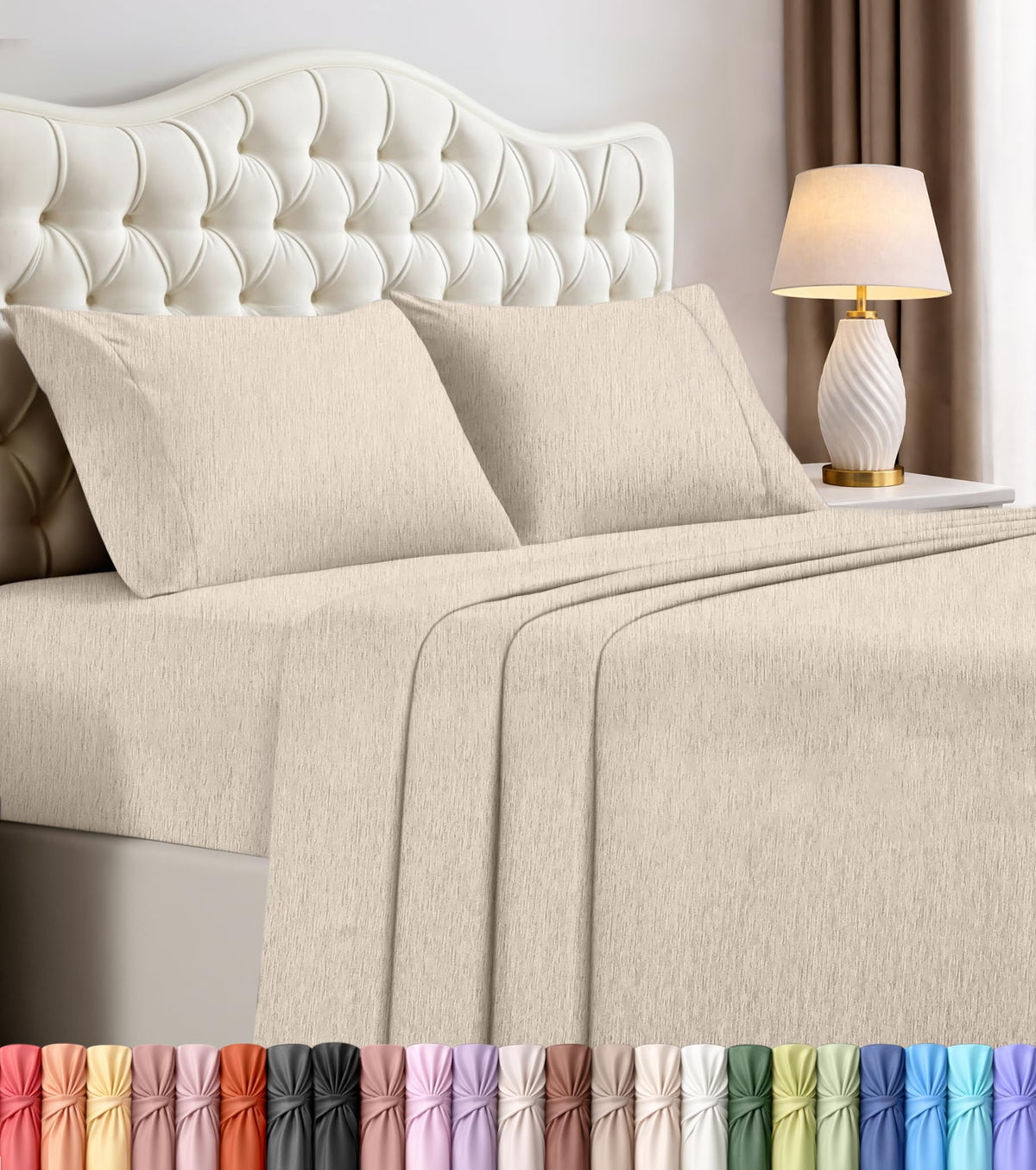 Queen Sheets Set, 4 Pieces 16" Deep Pocket Hotel Luxury Bed Sheets, Brown