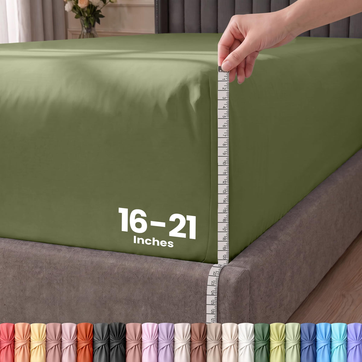 Extra Deep Pocket Queen Fitted Sheet, Fits 16-21 Inch Mattress, Grey