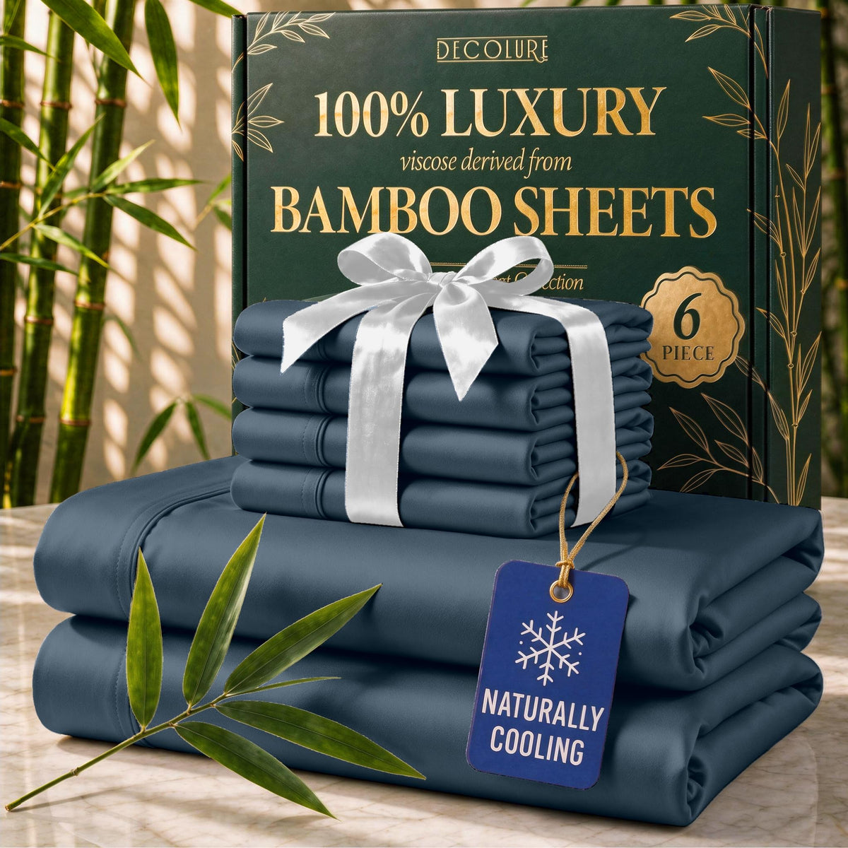 DECOLURE 100% Viscose Derived from Bamboo Sheets Queen Size | 6 Pc Bed Set