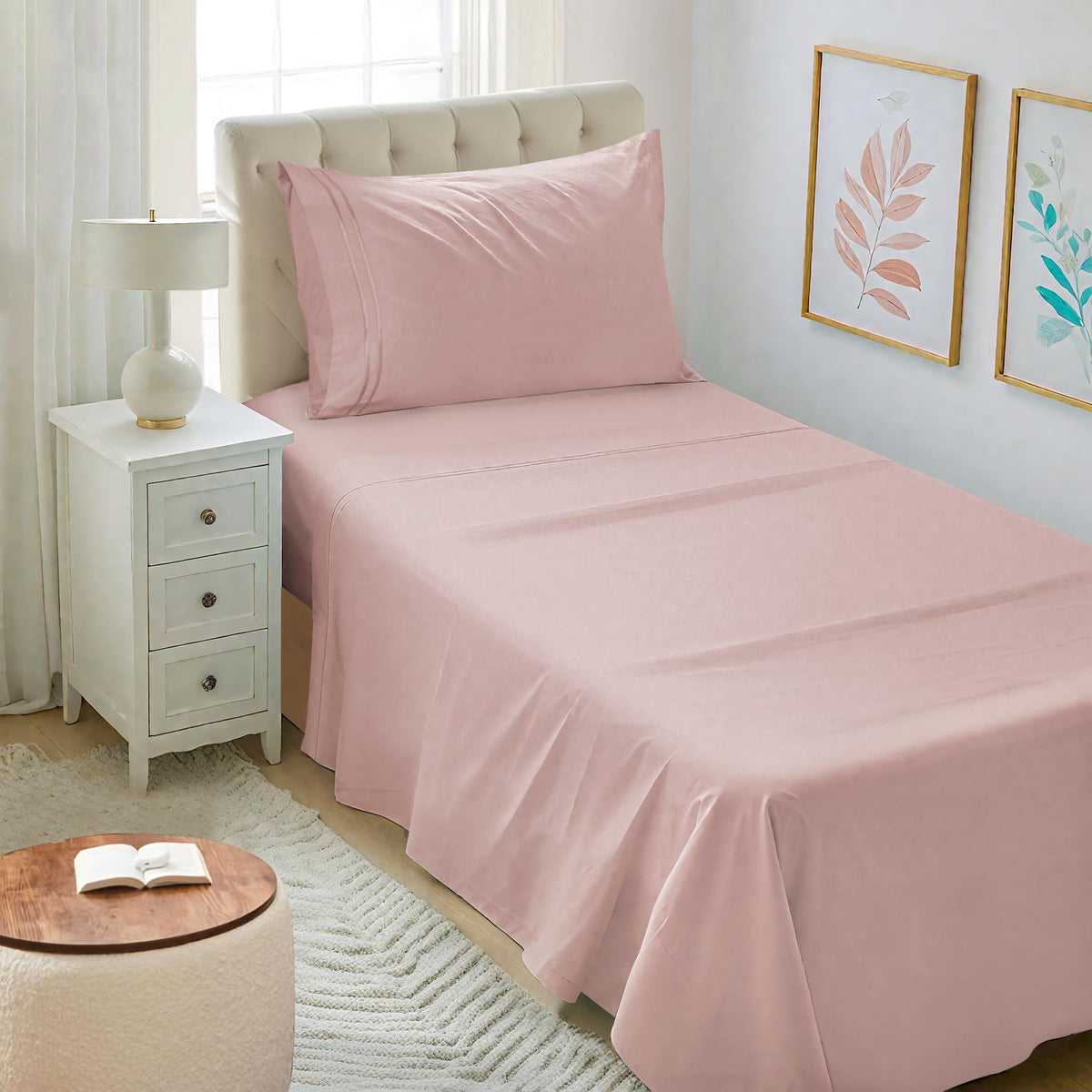 Mejoroom Queen Size Sheet Set - Hotel Luxury 1800 Bedding Sheets & Pillowcases - Deep Pocket Fitted Sheet, Soft, Breathable, Wrinkle & Fade Resistant - 4 Piece (Queen, Blush Pink)