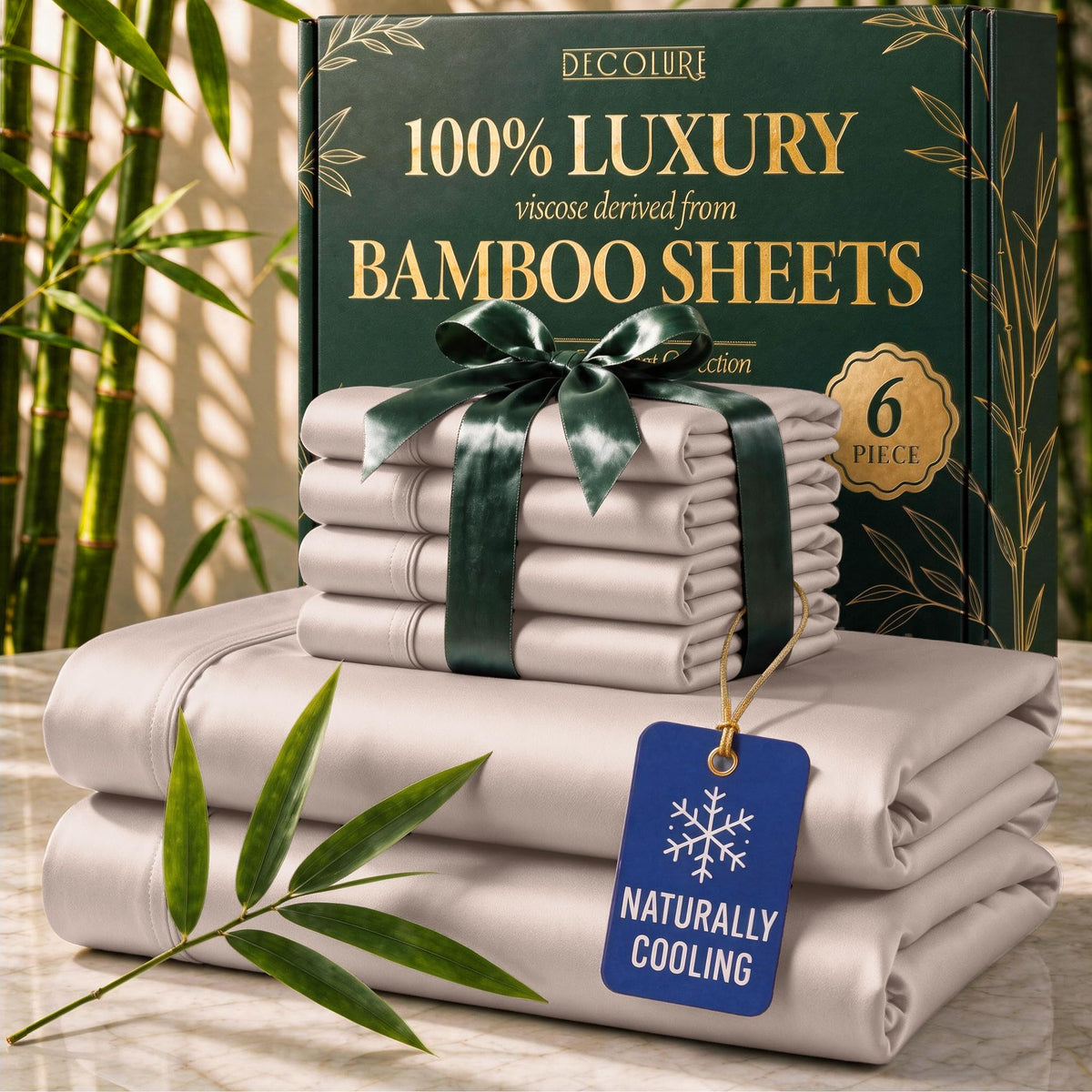 DECOLURE 100% Viscose Derived from Bamboo Sheets Queen Size | 6 Pc Bed Set