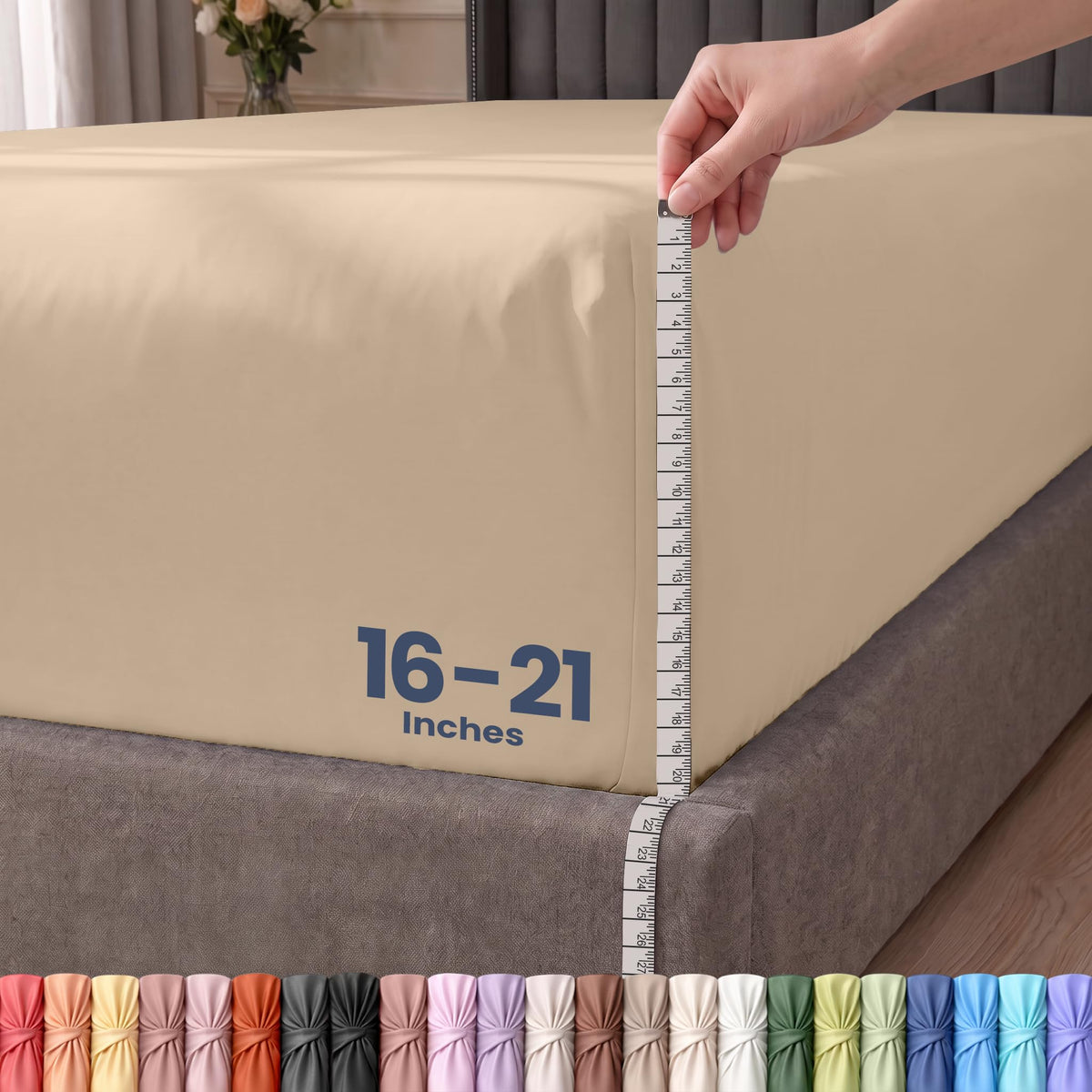 Extra Deep Pocket Queen Fitted Sheet, Fits 16-21 Inch Mattress, Grey