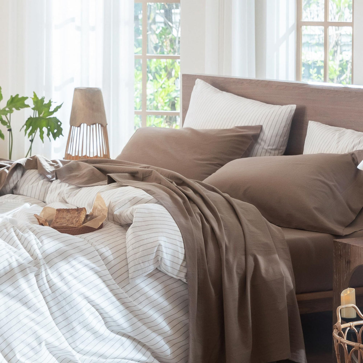 MooMee Sheet Set 100% Washed Cotton Lived-in Extra Deep Pocket King