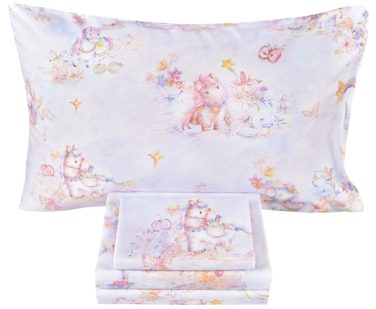 Scientific Sleep Moon & Stars Boys Girls 100% Cotton 3 Pcs Twin Bed Sheet Set Kids Toddler Teen, Flat Sheet & Fitted Sheet & Pillowcase Kids Bedding Set