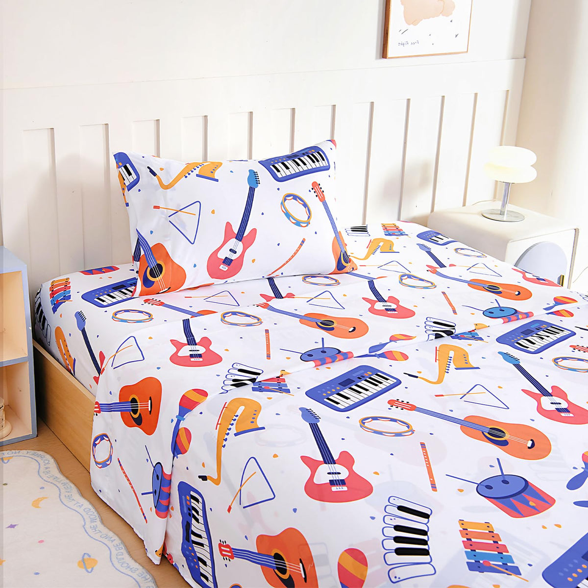 Full Sheet Set Kids - Pink Check 4 Pieces Soft Microfiber Cartoon Style Bedsheets for Boys Girls Teens, Oeko TEX Breathable 15 Inch Deep Pocket Sheets(Pink Bow)