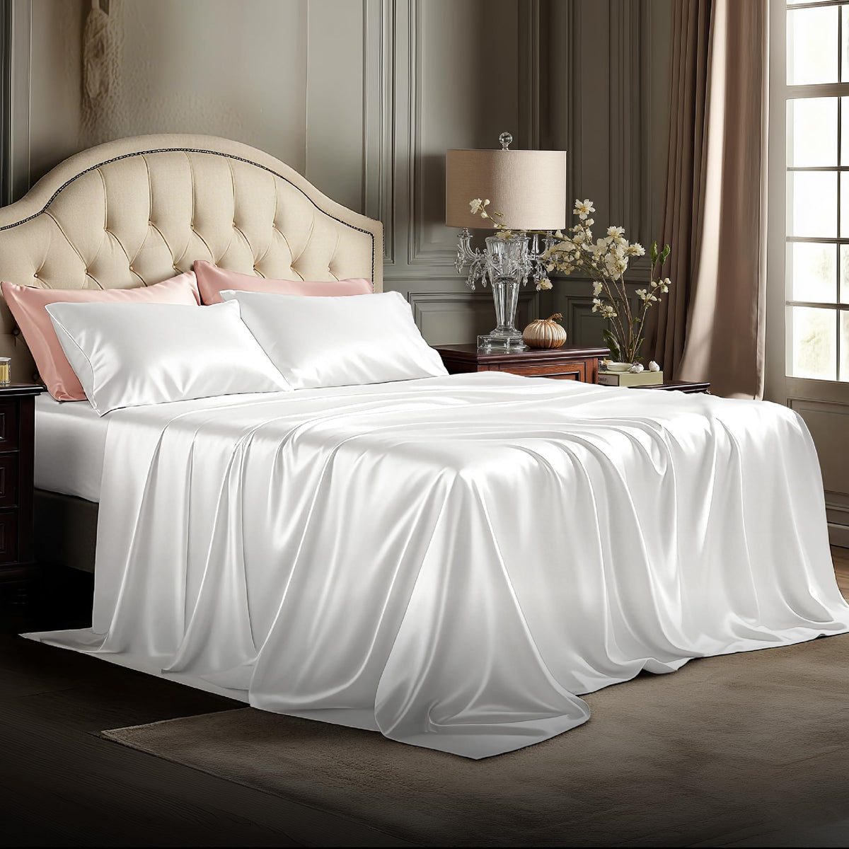 Bedsure Black Satin Sheets Queen Size, Soft Silky Bedsheet for Hair & Skin