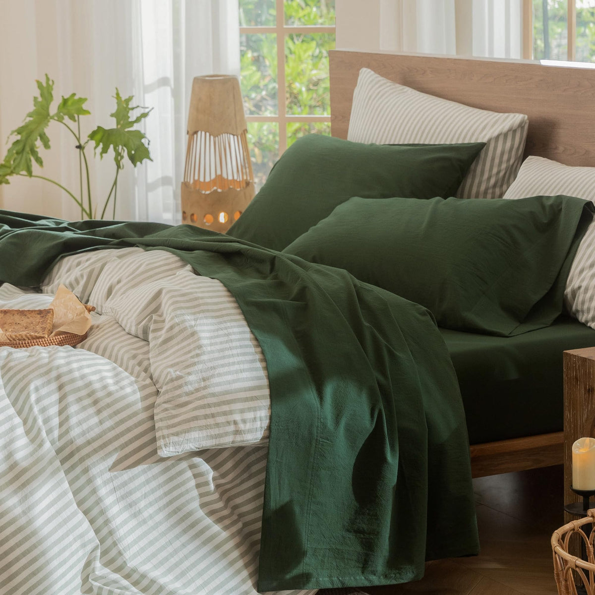 MooMee Sheet Set 100% Washed Cotton Lived-in Extra Deep Pocket King