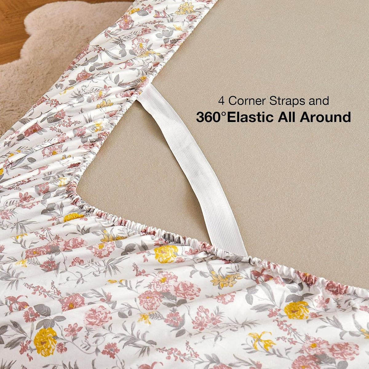 Viviland Floral Twin Sheet Set - 3 Piece Vintage Pink & Yellow Flower Patterned Bed Sheets - Soft, Breathable Microfiber Sheets with Deep Pocket, Non-Slip Fitted Sheets & Pillowcases