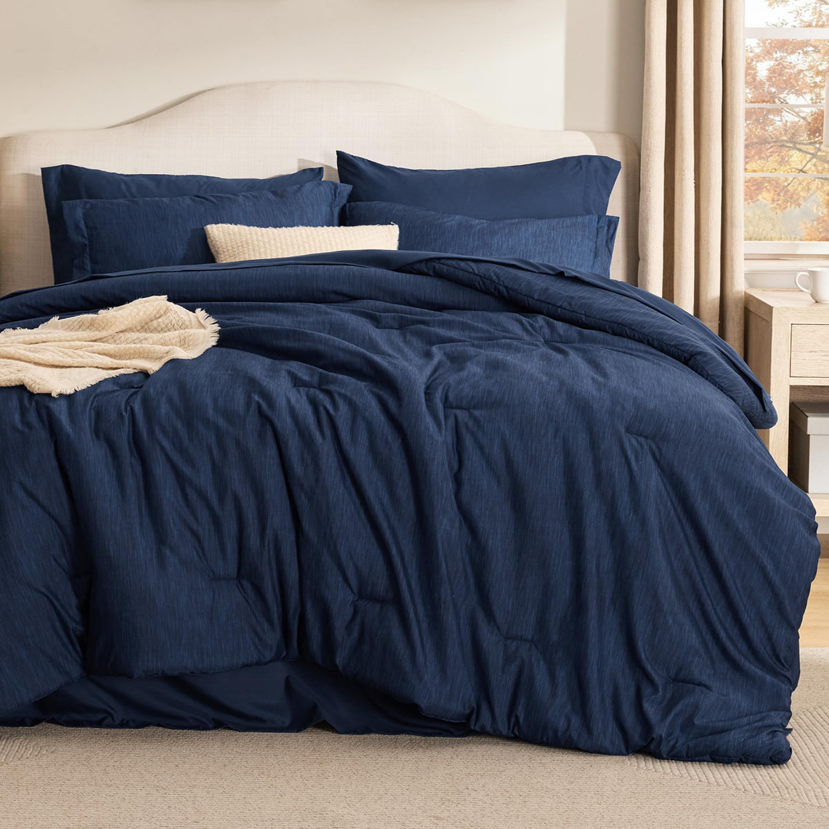 Bedsure Queen Comforter Set Dark Grey - Bed in a Bag Queen Size 7 Pieces, Cationic Dyed Bed Set, Soft Bedding for All Seasons Comforter with Sheets, Pillowcases & Shams