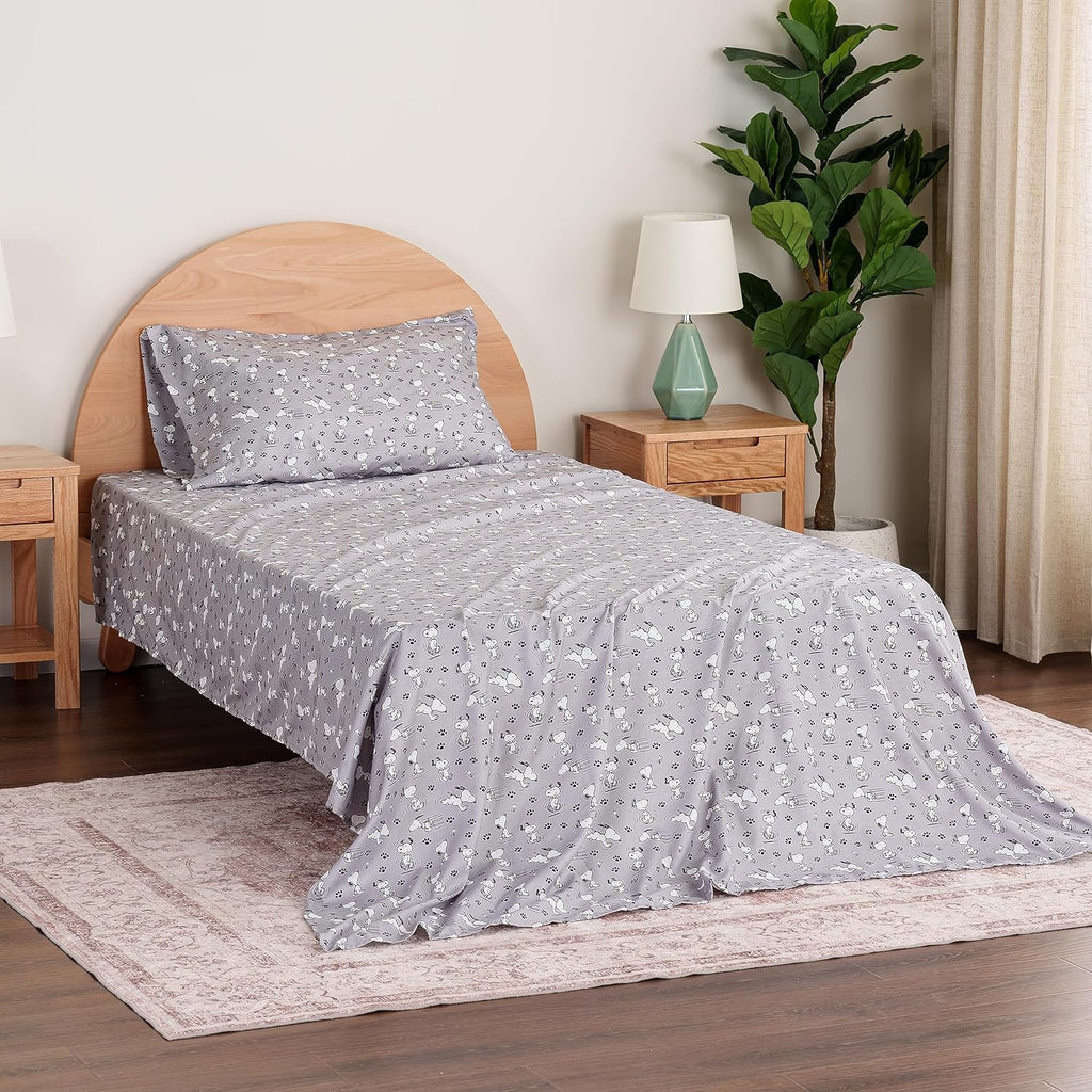 Berkshire Peanuts® Sheet Set Queen Size - 4 Pieces,Cute Character Snoopy Printed Soft Microfiber Bed Sheets,Peanuts Poses and Paws Grey