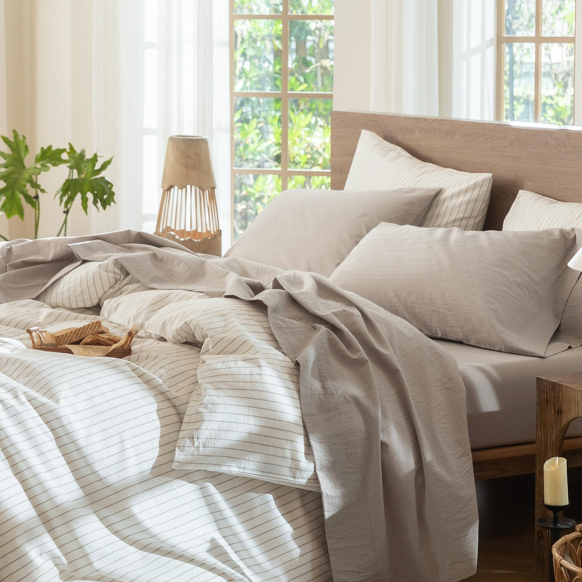 MooMee Sheet Set 100% Washed Cotton Lived-in Extra Deep Pocket King