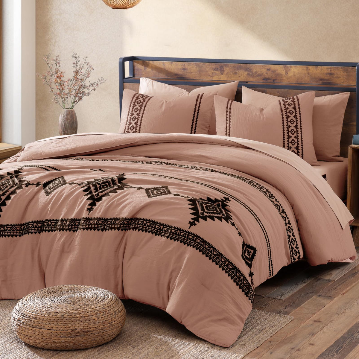 MaiRêve Embroidery Oversized King Comforter Set 7 Pieces Bed in a Bag